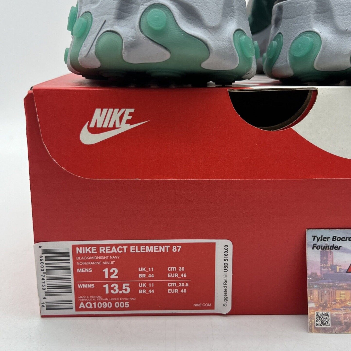 Size 12 - Nike React Element 87 Neptune Green 2018 Navy Grey (AQ1090-005)