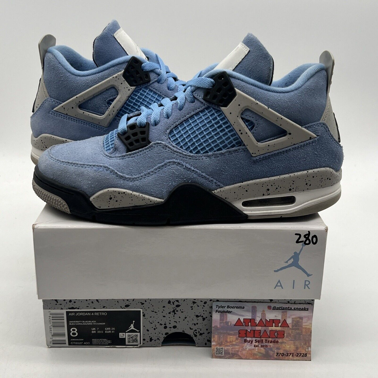 Size 8 - Jordan 4 Retro Mid University Blue Grey Black Suede (CT8527-400)