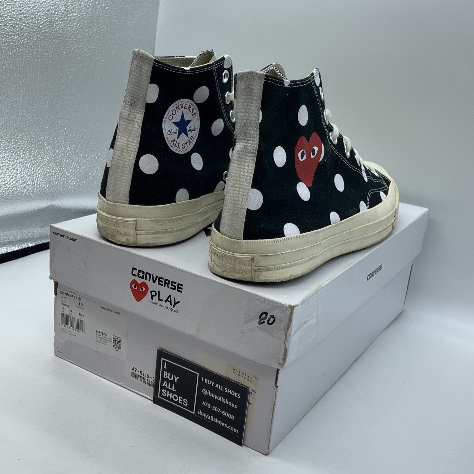 Size 11 - Converse Comme des Garçons x Chuck Taylor All Star 70 High Black Polka