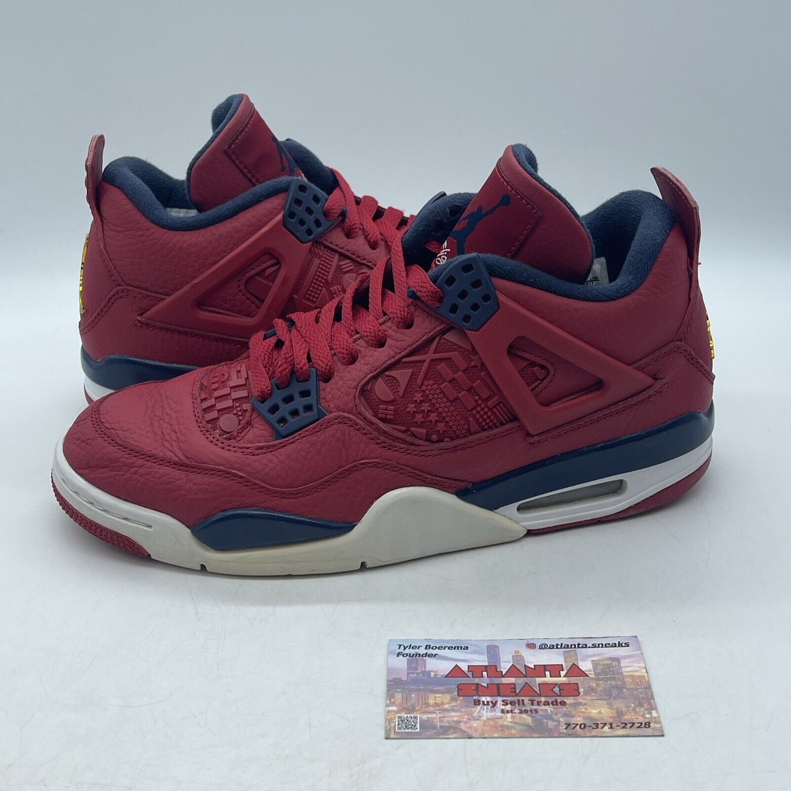 Size 8 - Air Jordan 4 Retro FIBA Red Blue White Gold Leather (CI1184-617)