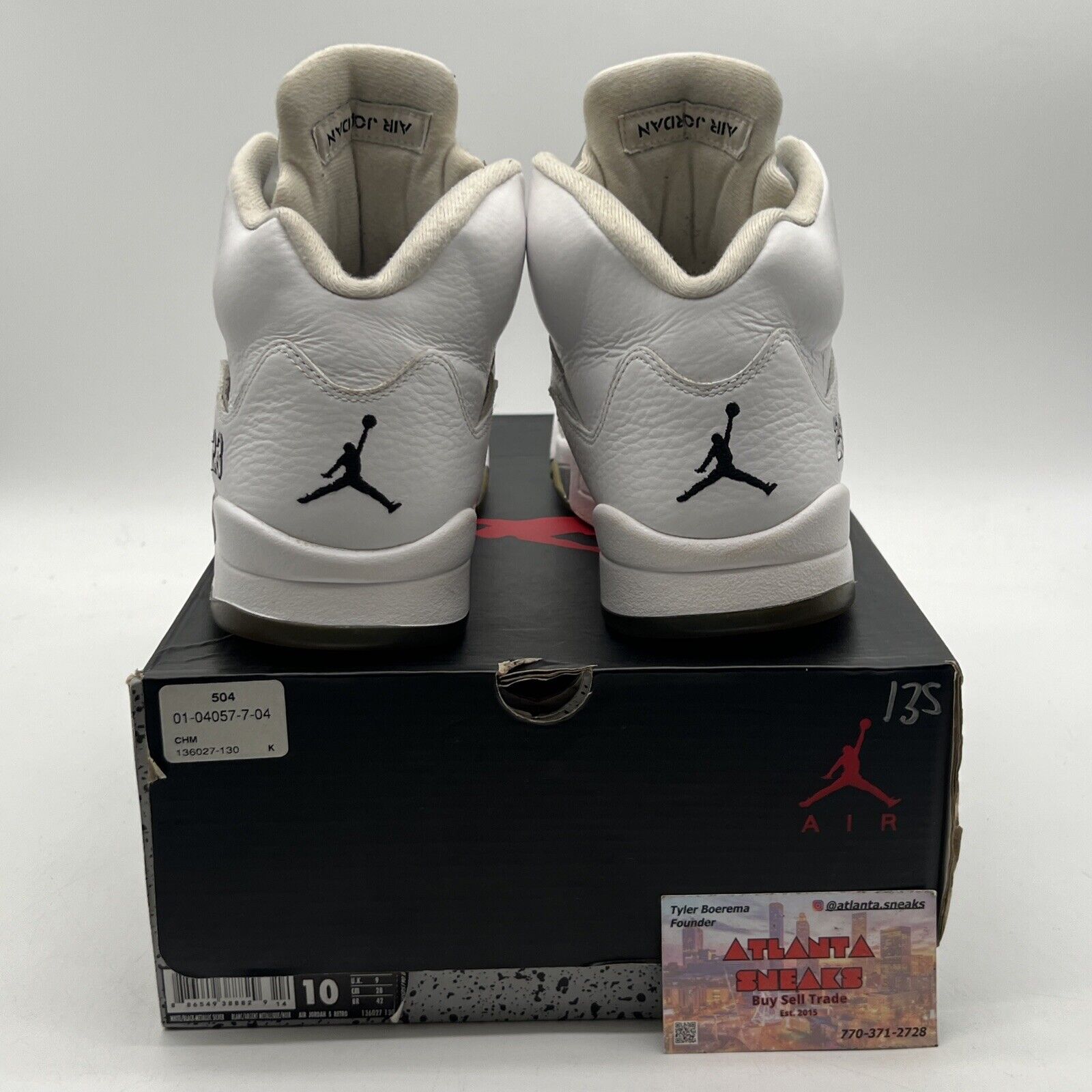 Size 10 - Air Jordan 5 Retro 2015 Metallic White Grey Black Leather (136027-130)