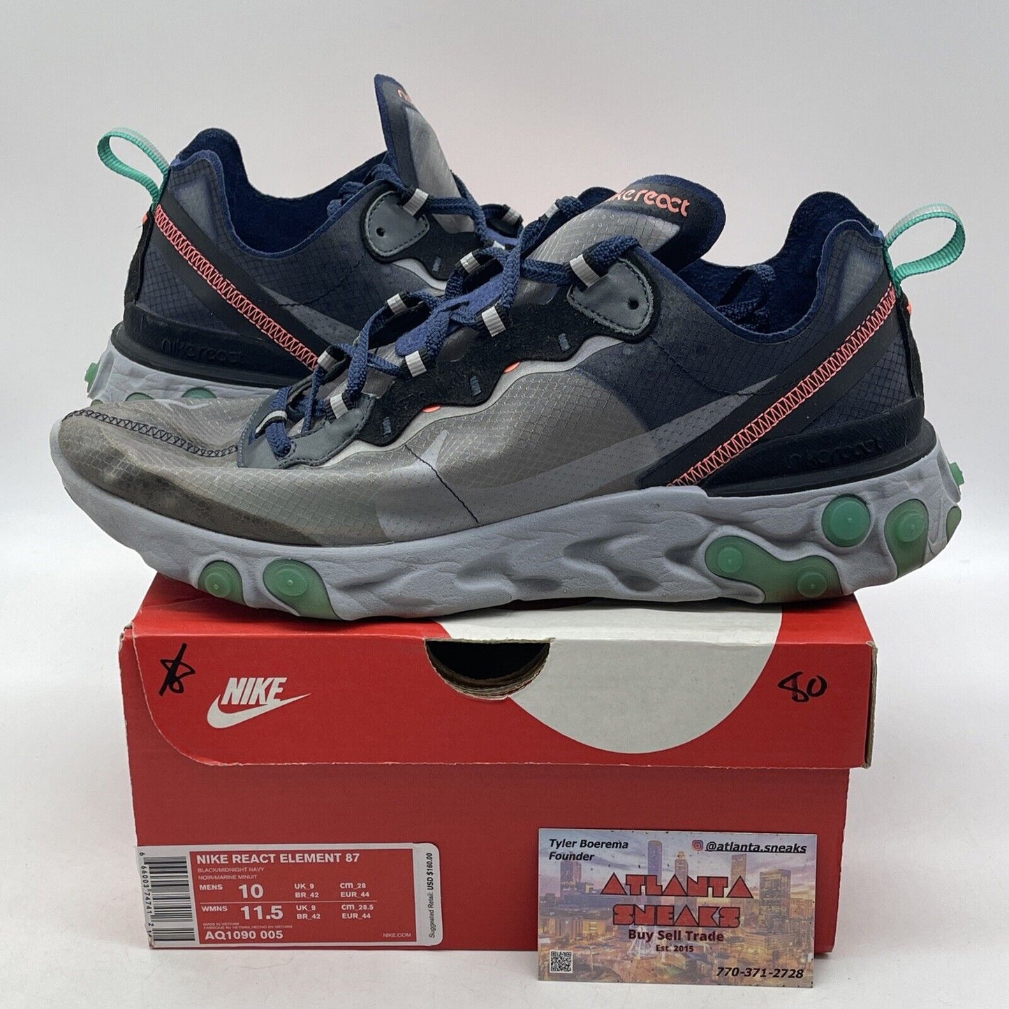 Size 10 - Nike React Element 87 Neptune Green Black Pink Suede (Aq1090-005)