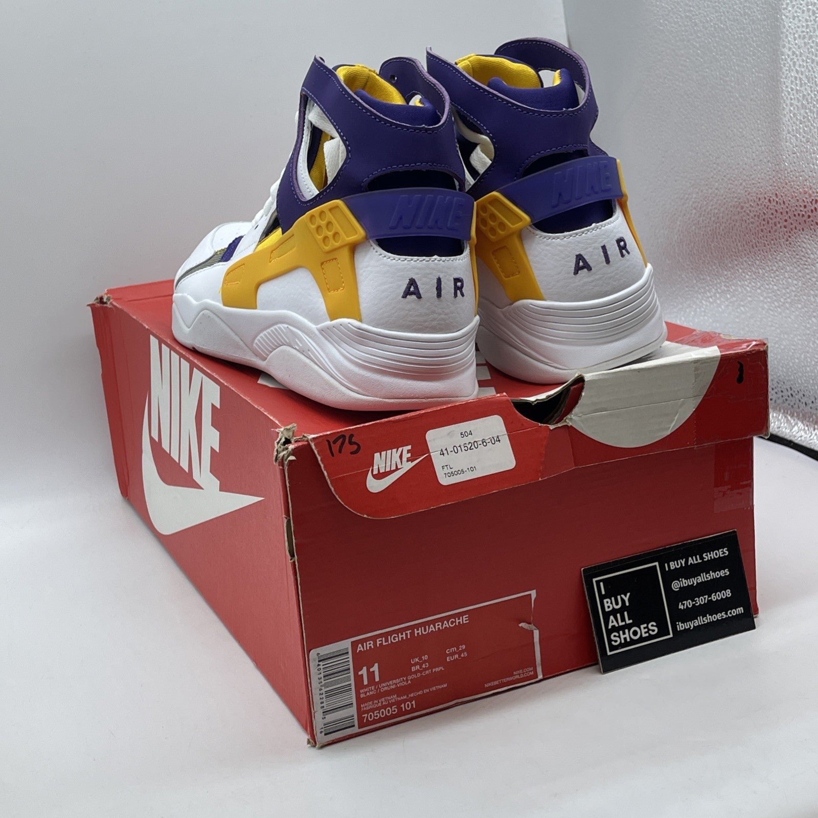 Size 11 - Nike Air Flight Huarache Lakers White Suede Leather (705005-101)
