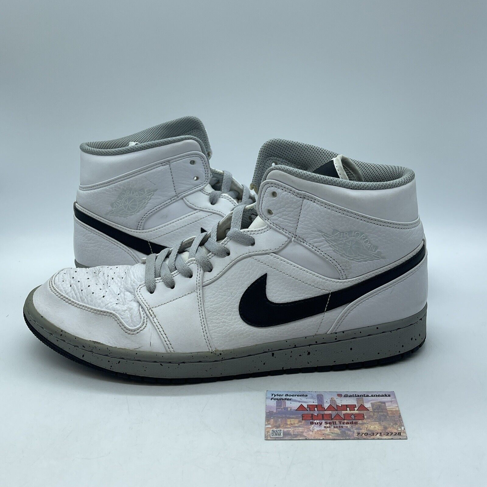 Size 13 - Air Jordan 1 Mid White Cement White Black Grey Leather (554724-115)