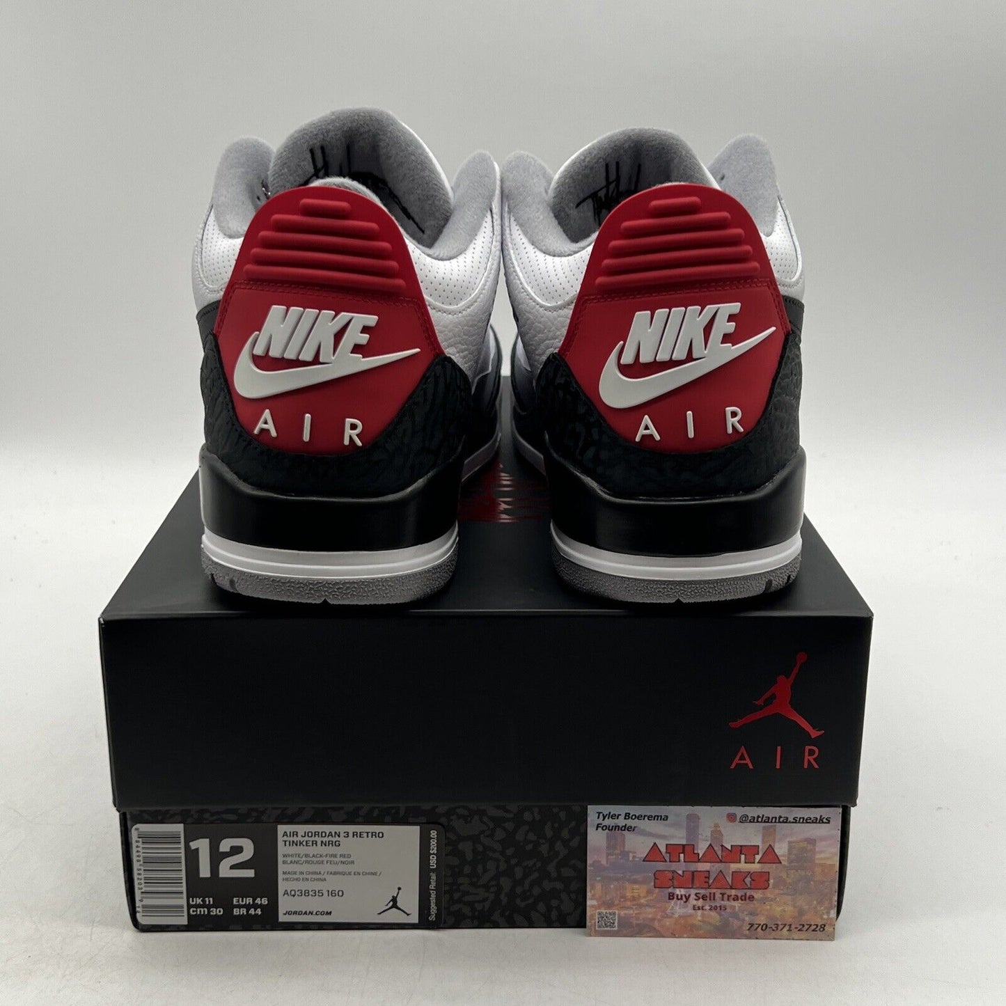 Size 12 - Jordan 3 Retro NRG Tinker 2018 White Black Red Leather (AQ3835-160)