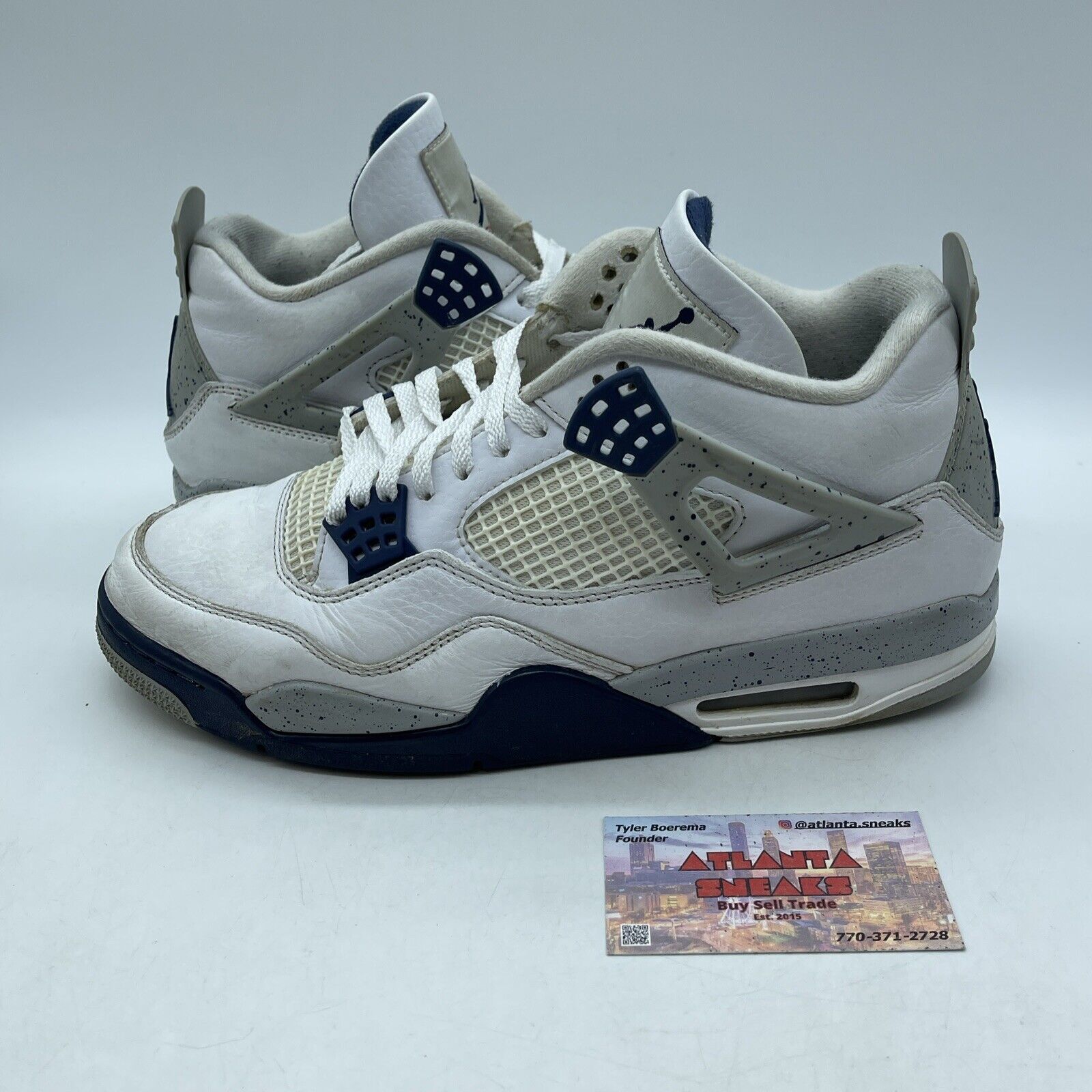 Size 10 - Jordan 4 Retro Mid Midnight Navy Grey White Leather (DH6927-140)