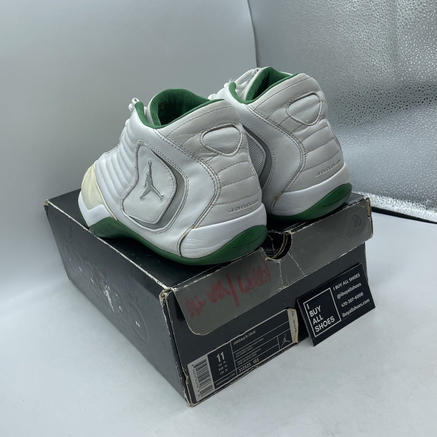 Size 11 - Nike Air Jordan Leather B'2rue 11 White Silver Green (312523 2005)