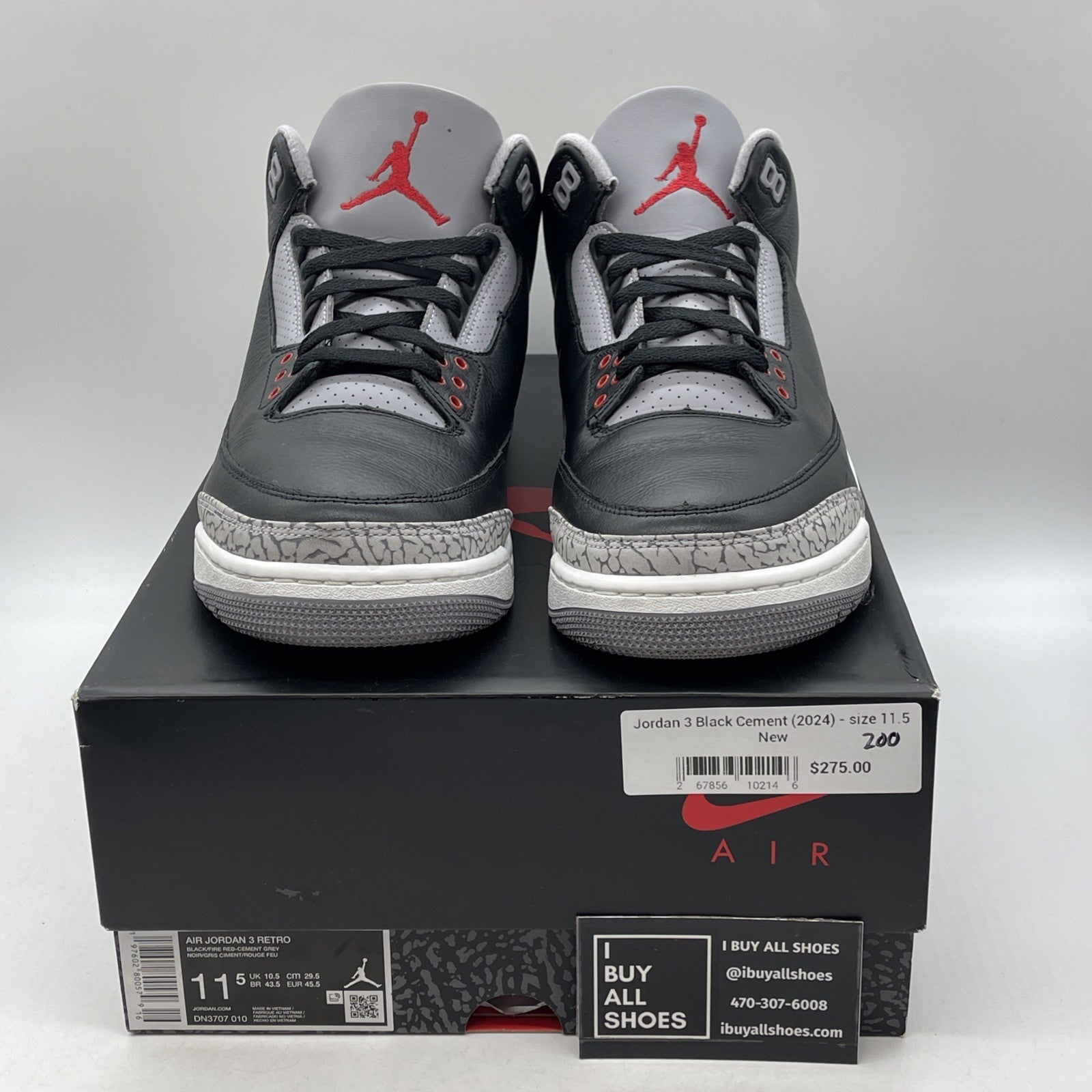 Size 11.5 - Air Jordan 3 Retro OG 2024 Black Cement Suede Leather (DN3707-010)