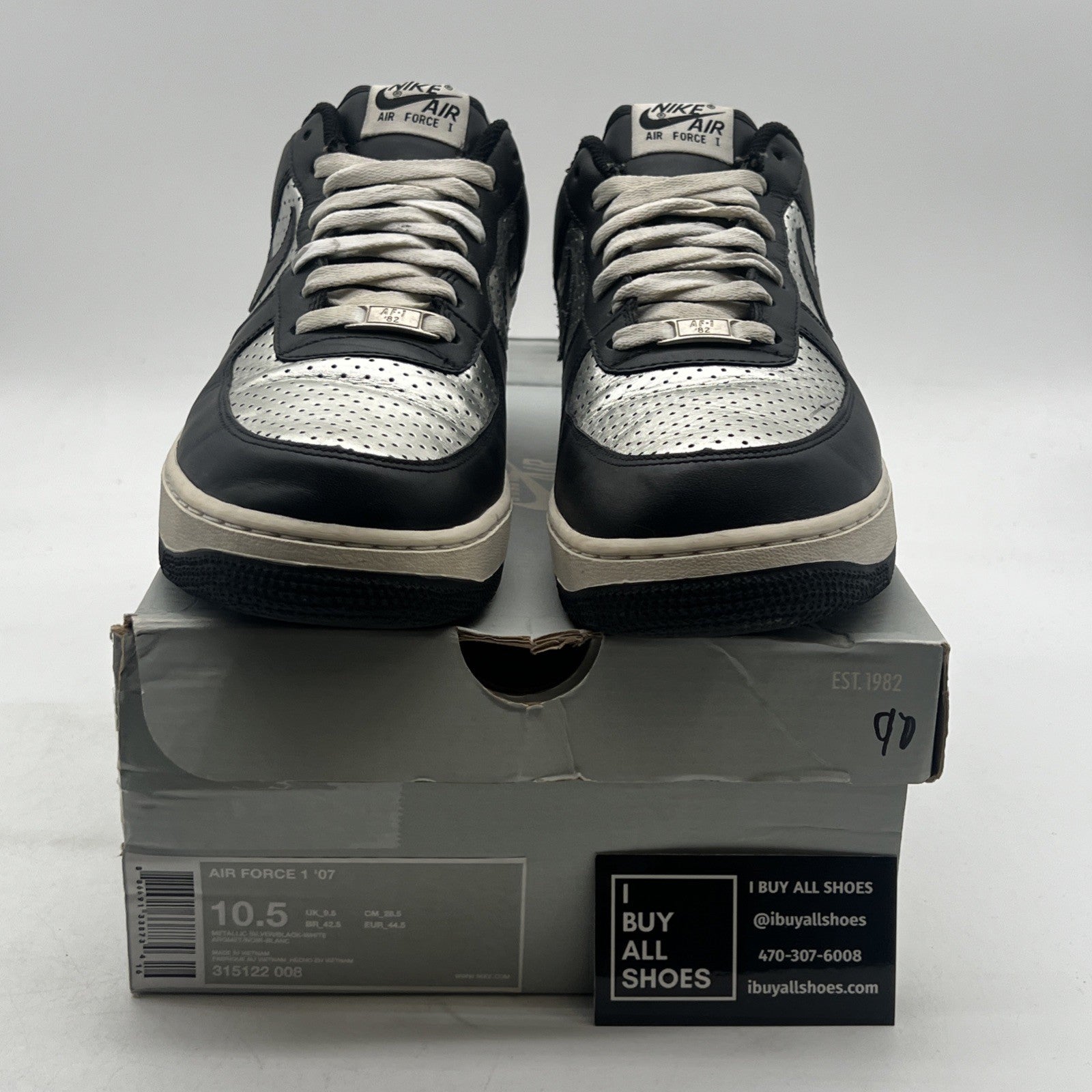 Size 10.5 - Nike Air Force 1 '07 Metallic Silver (315122-008)