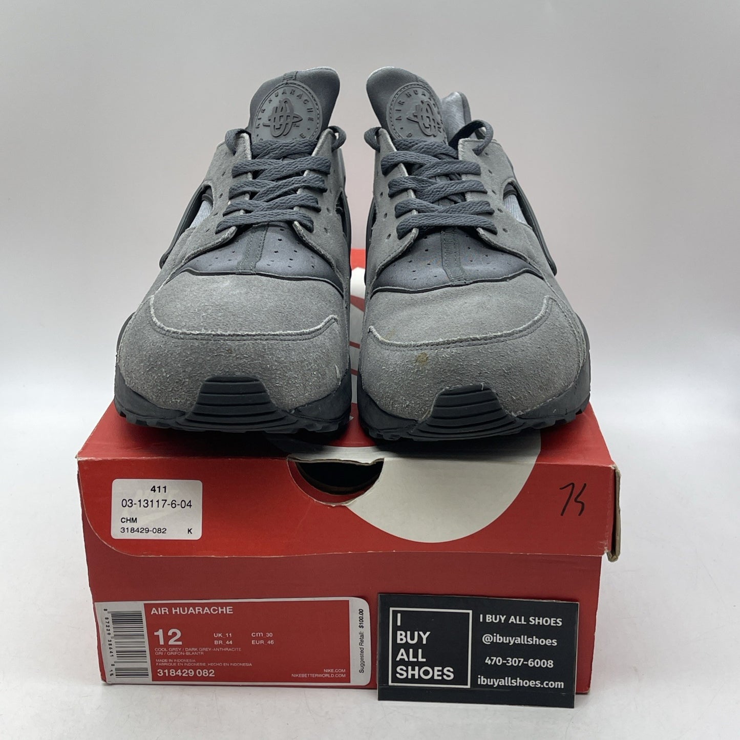 Size 12 - Nike Air Huarache Cool Grey (318429-082)