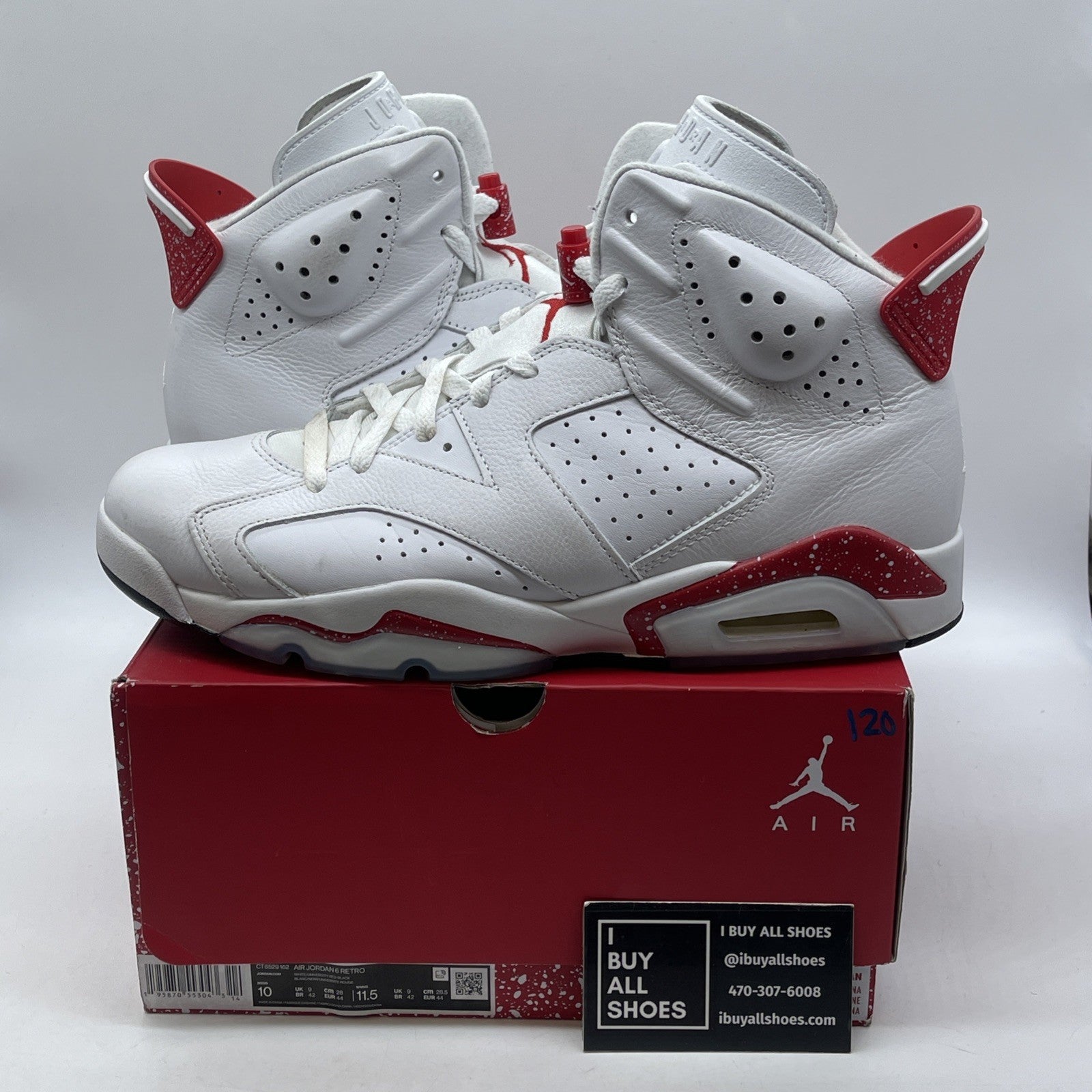Size 10 - Jordan 6 White University Red 2022 Leather (CT8529-162)