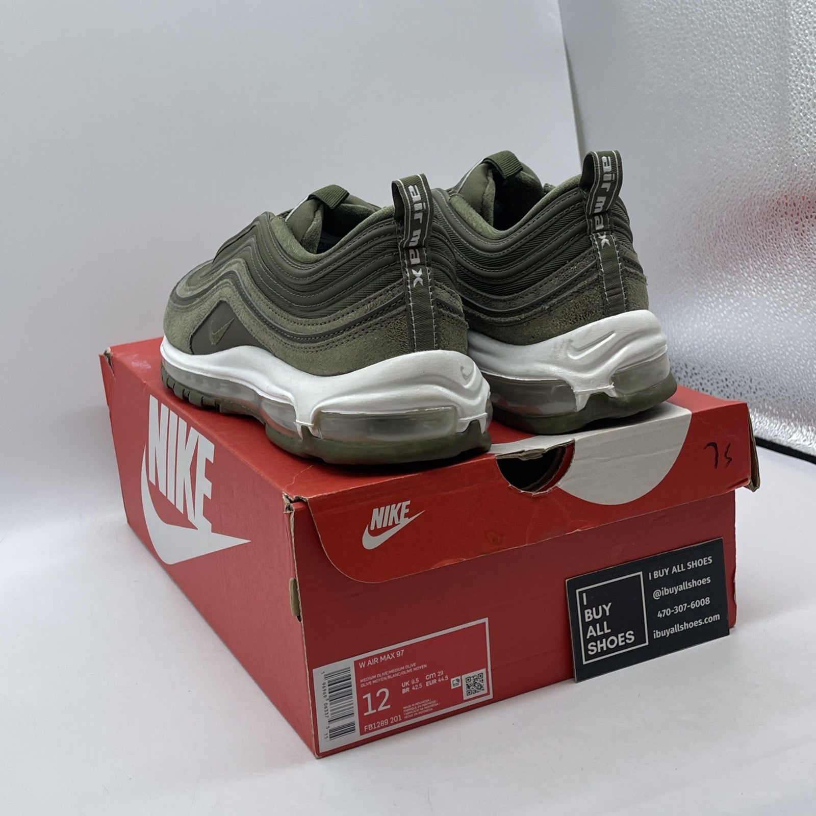 Size 12W - Nike Air Max 97 Medium Olive Suede Leather (FB1289-201)