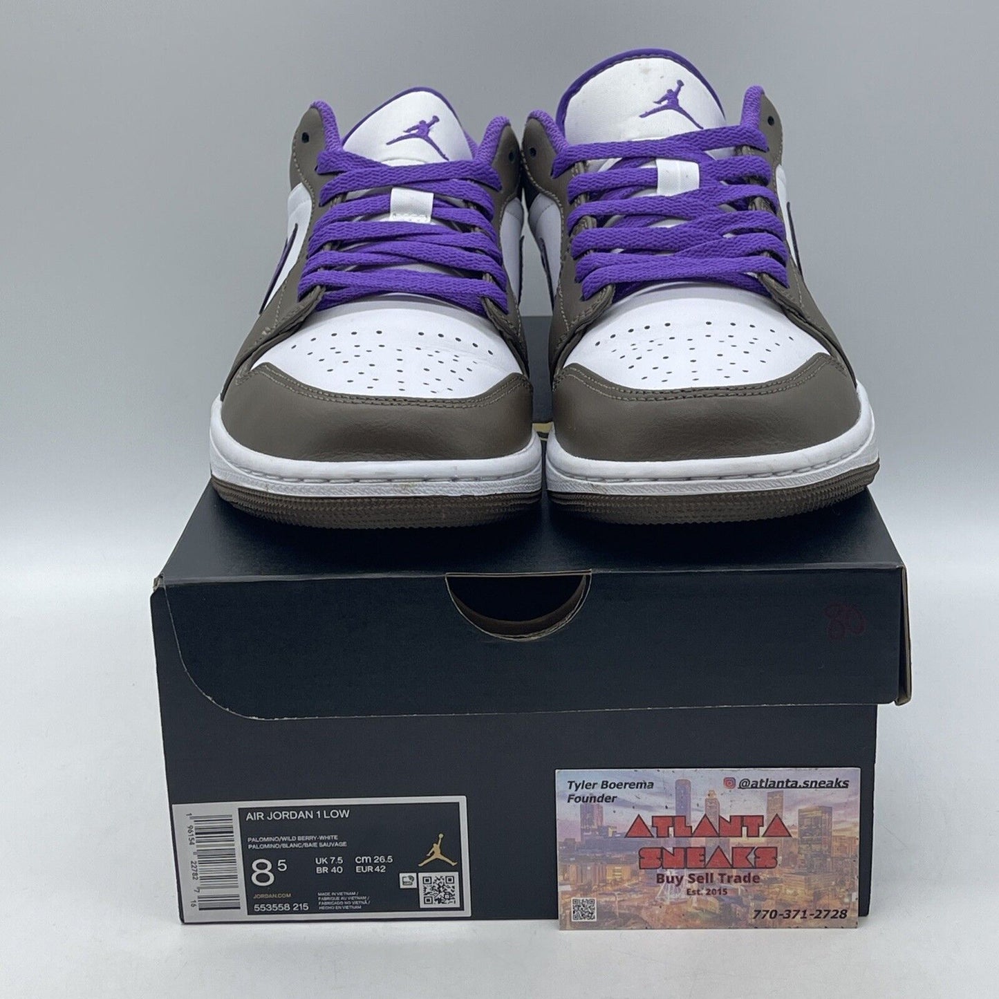 Size 8.5 - Air Jordan 1 Low Palomino White Brown Purple Leather (553558-215)