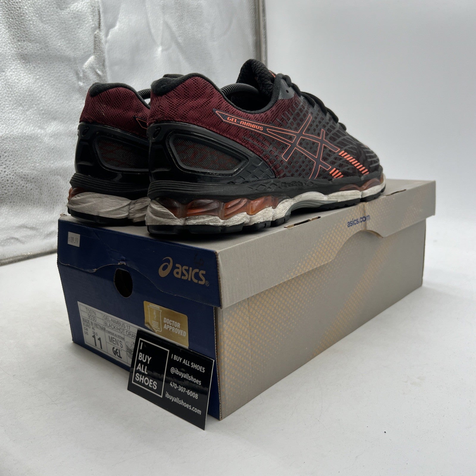 Size 11 - ASICS Gel-Nimbus 17 Black Red Running Shoes (T507N-9030)
