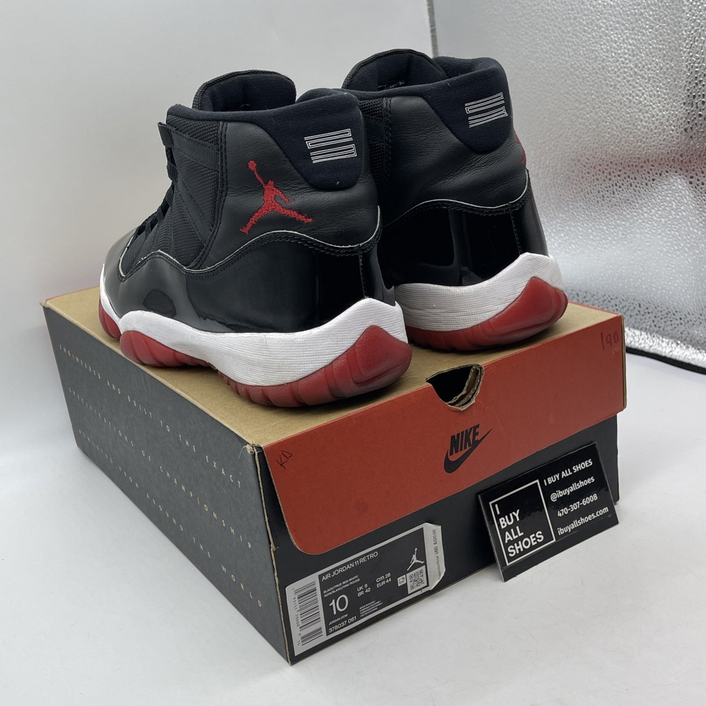 Size 10 - Jordan 11 Retro High Bred Black Red White Suede Leather (378037-061)