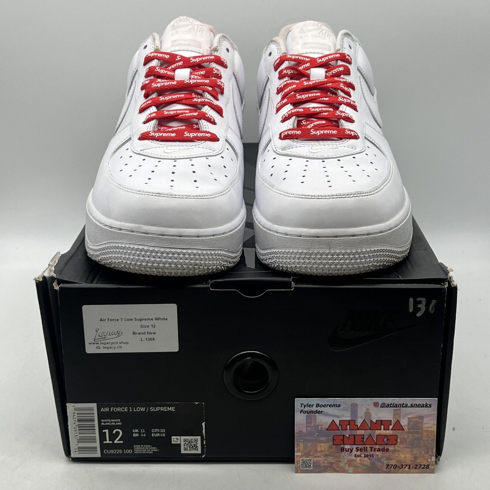 Size 12 - Nike Air Force 1 x Supreme Low Box Logo - White Red Leather CU9225-100
