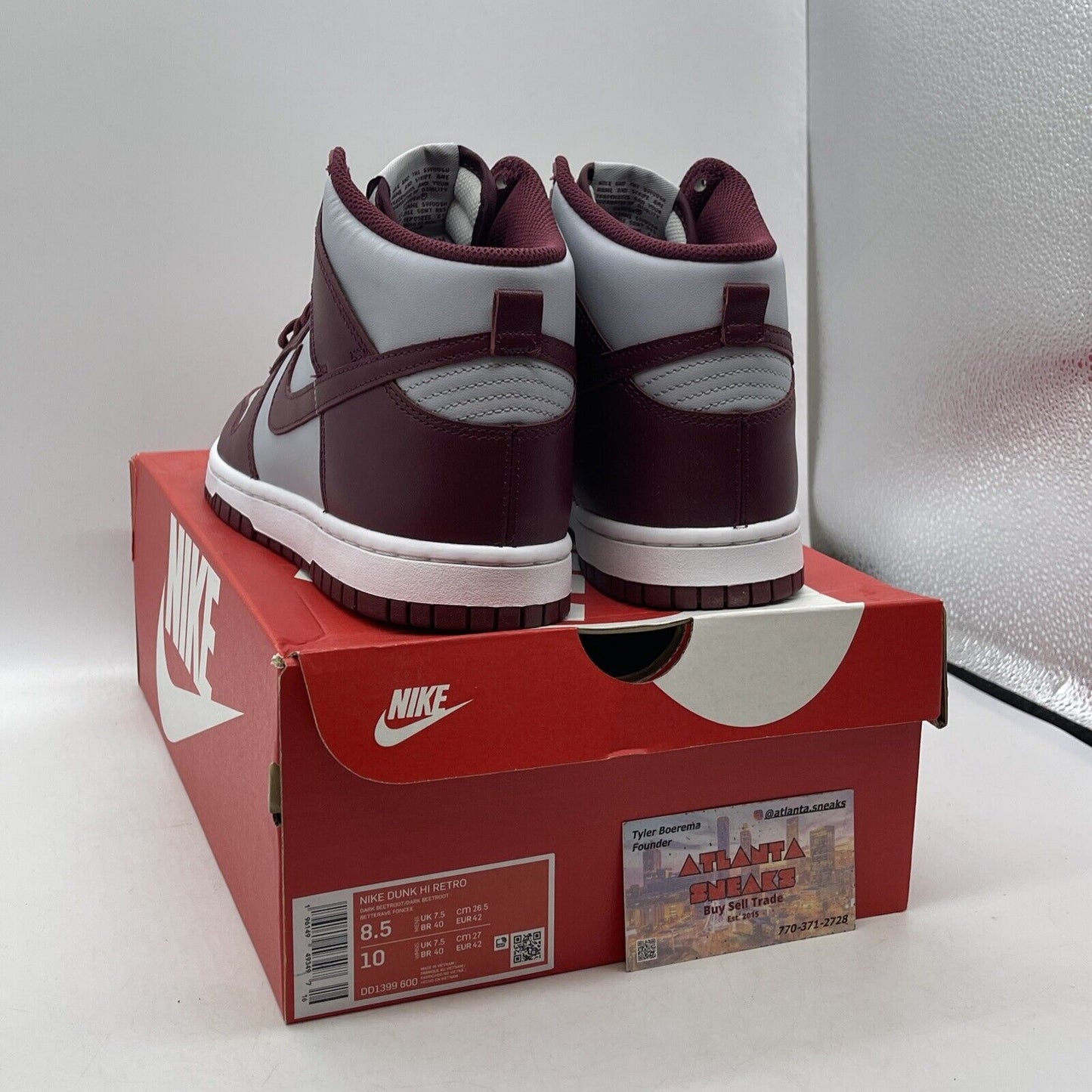 Size 8.5 - Nike Dunk High Dark Beetroot Burgundy Grey Leather (DD1399-600)