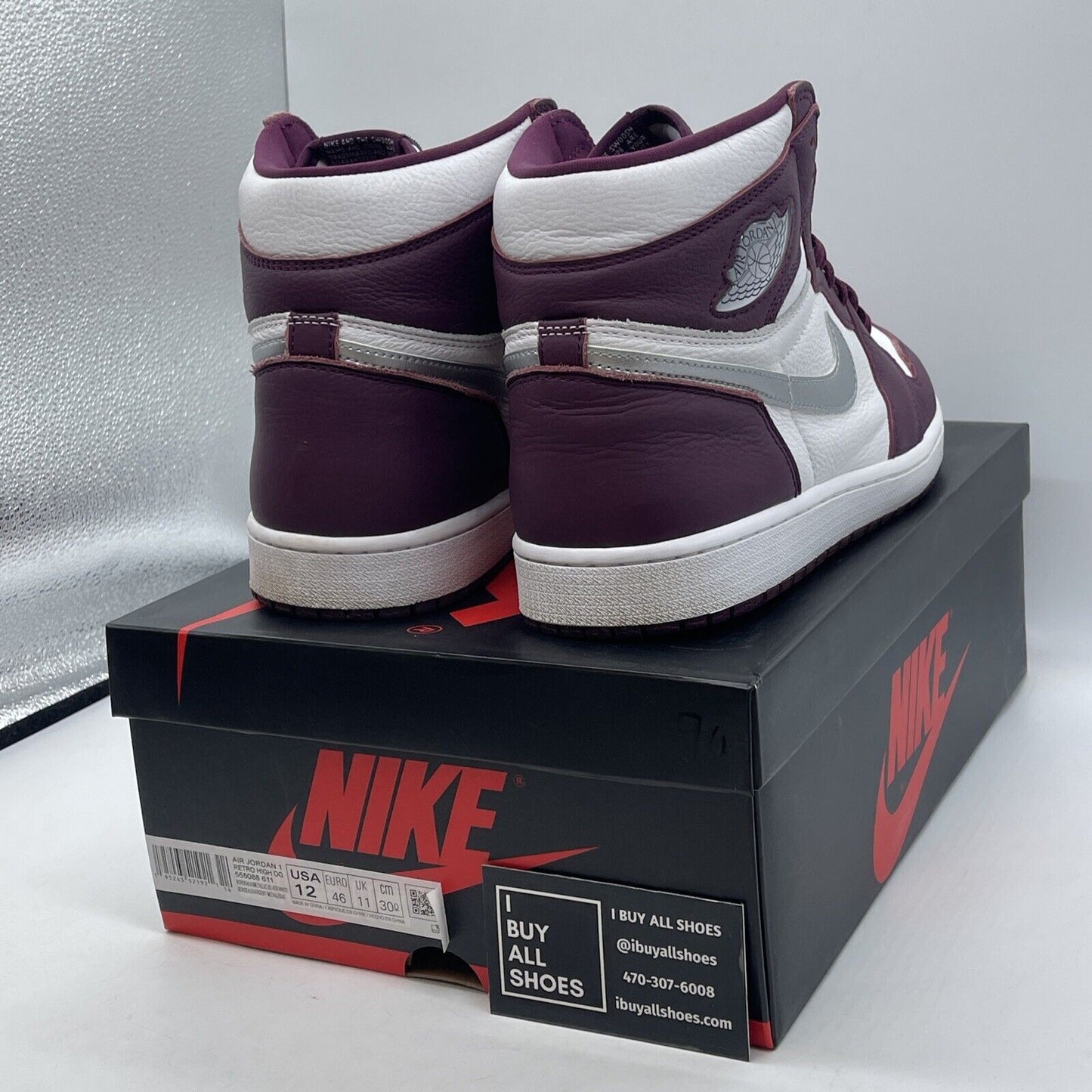 Size 12 - Jordan 1 Retro High OG Bordeaux Burgundy White Leather (555088-611)