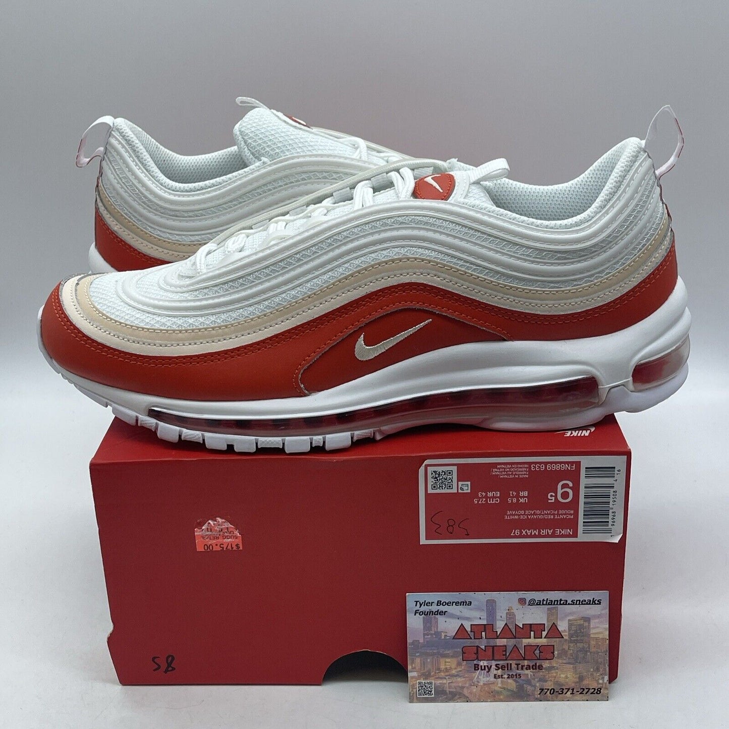 Size 9.5 - Nike Air Max 97 Picante Red White Leather Suede (FN6869-633)