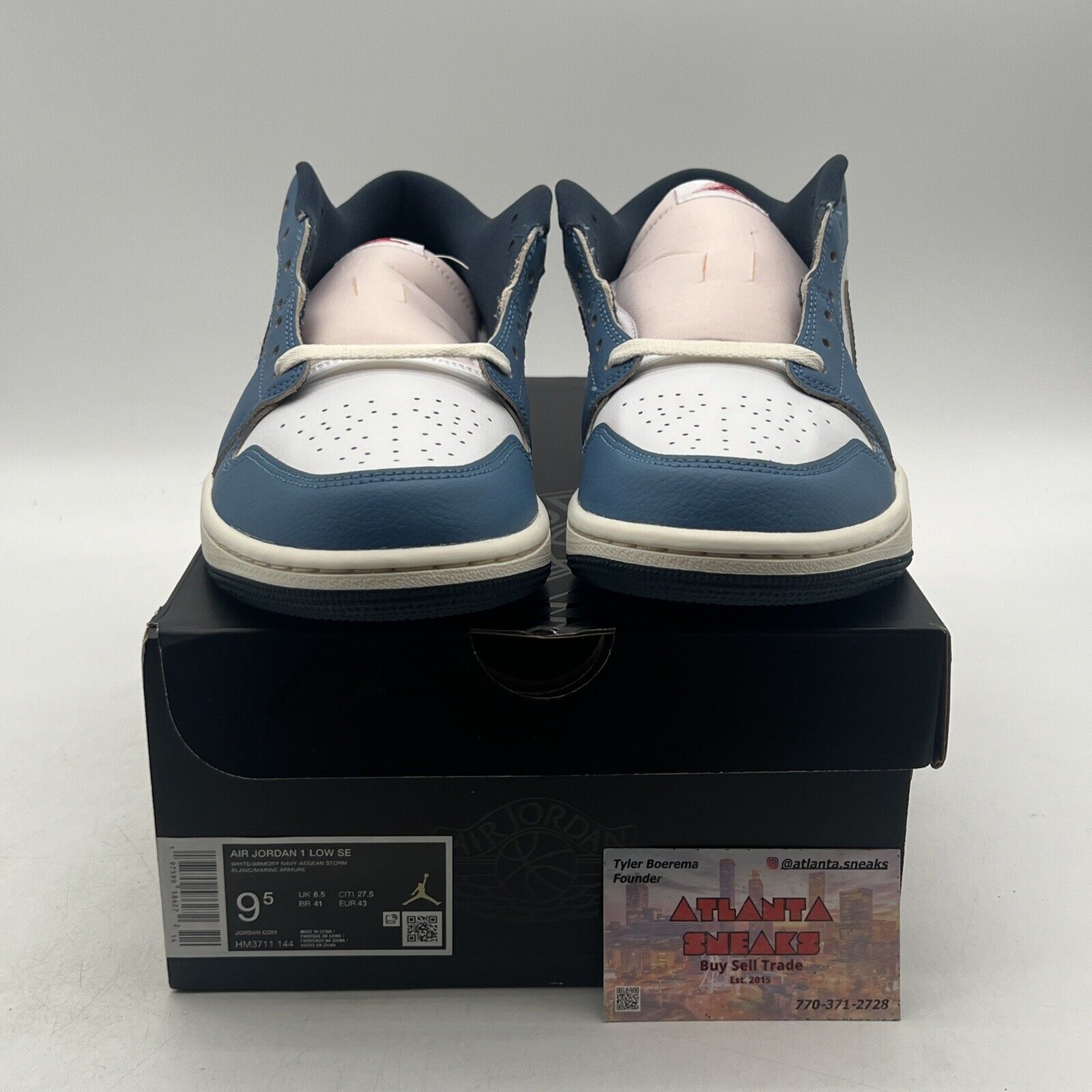 Size 9.5  - Nike Air Jordan 1 Low SE Shoes White Armory Navy (HM3711-144)