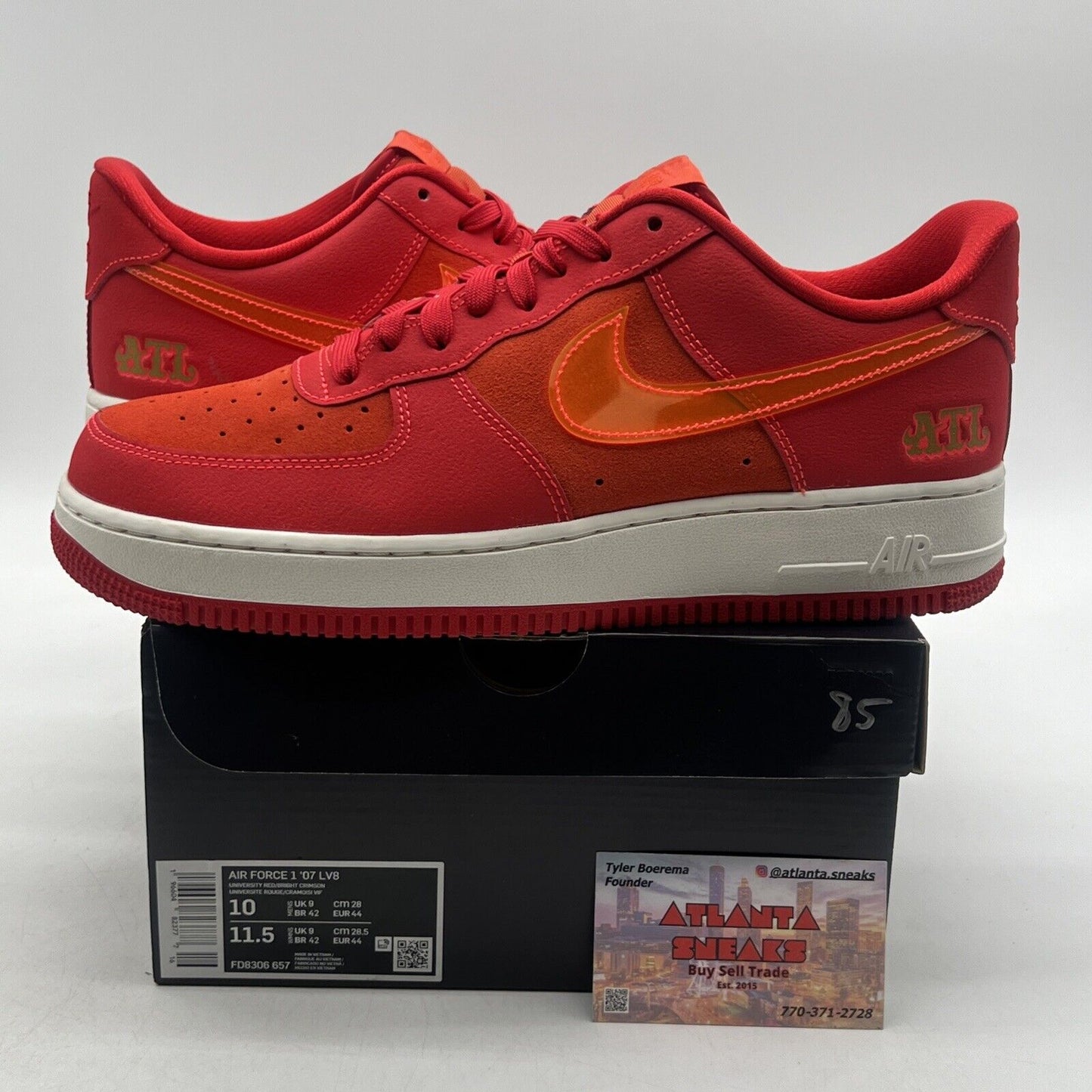 Size 10 - Nike Air Force 1 '07 ATL Orange Red White Suede (FD8306-657)