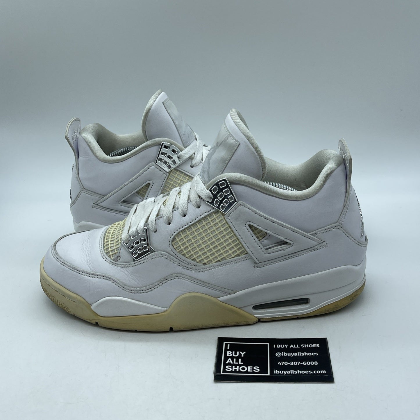 Size 10.5 - Jordan 4 Retro Mid Pure Money White Silver Leather (308497-100)