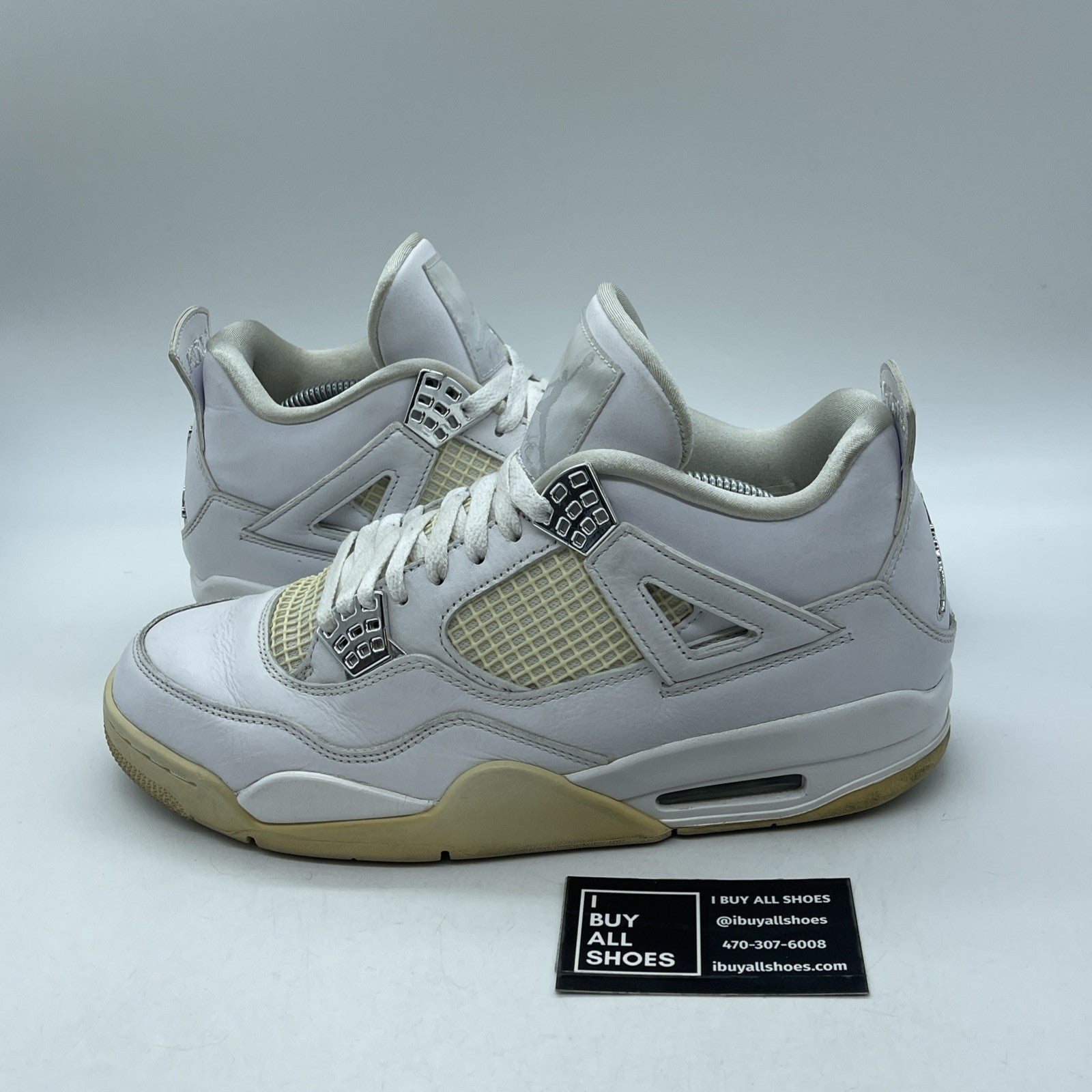 Size 10.5 - Jordan 4 Retro Mid Pure Money White Silver Leather (308497-100)