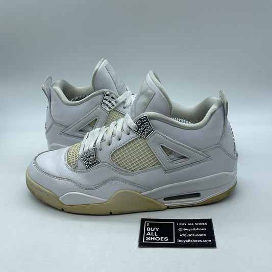 Size 10.5 - Jordan 4 Retro Mid Pure Money White Silver Leather (308497-100)