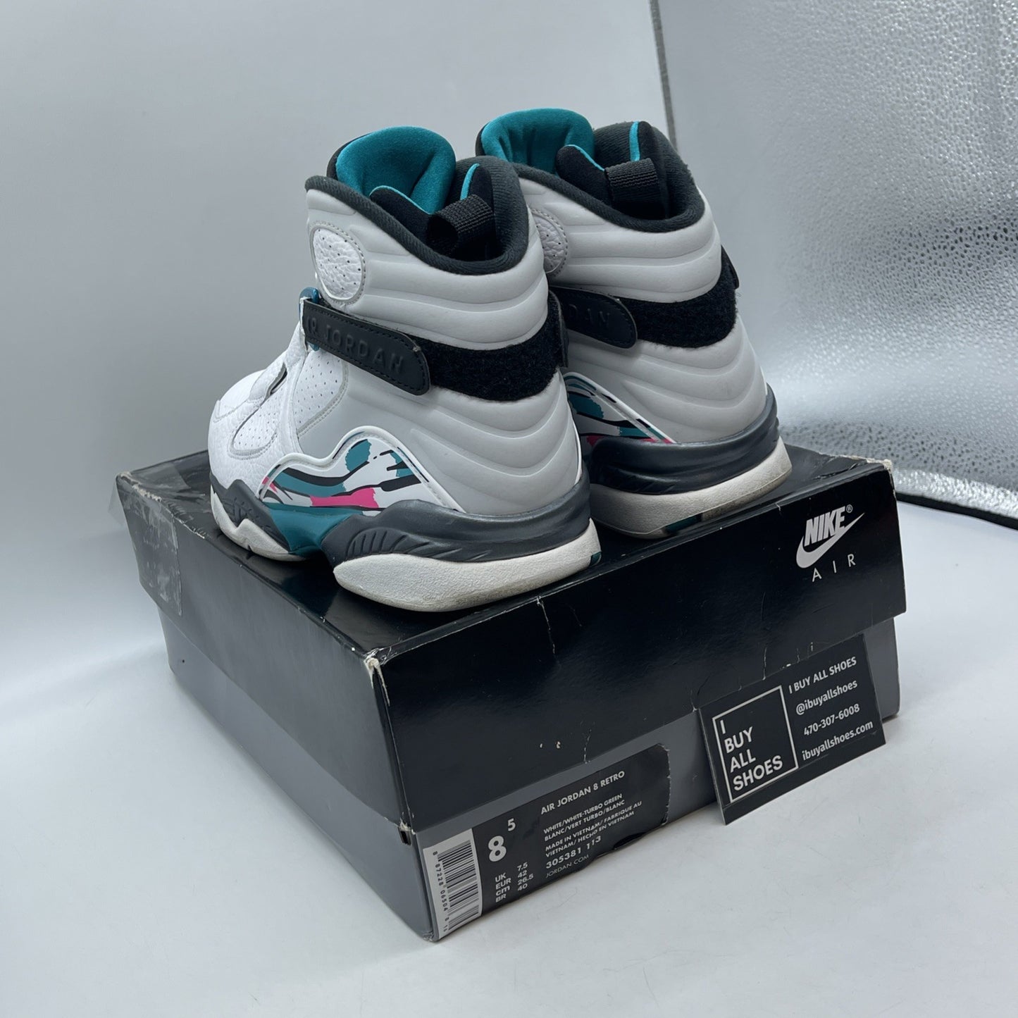 Size 8.5 - Air Jordan 8 Retro South Beach White Blue Leather (305381-113)