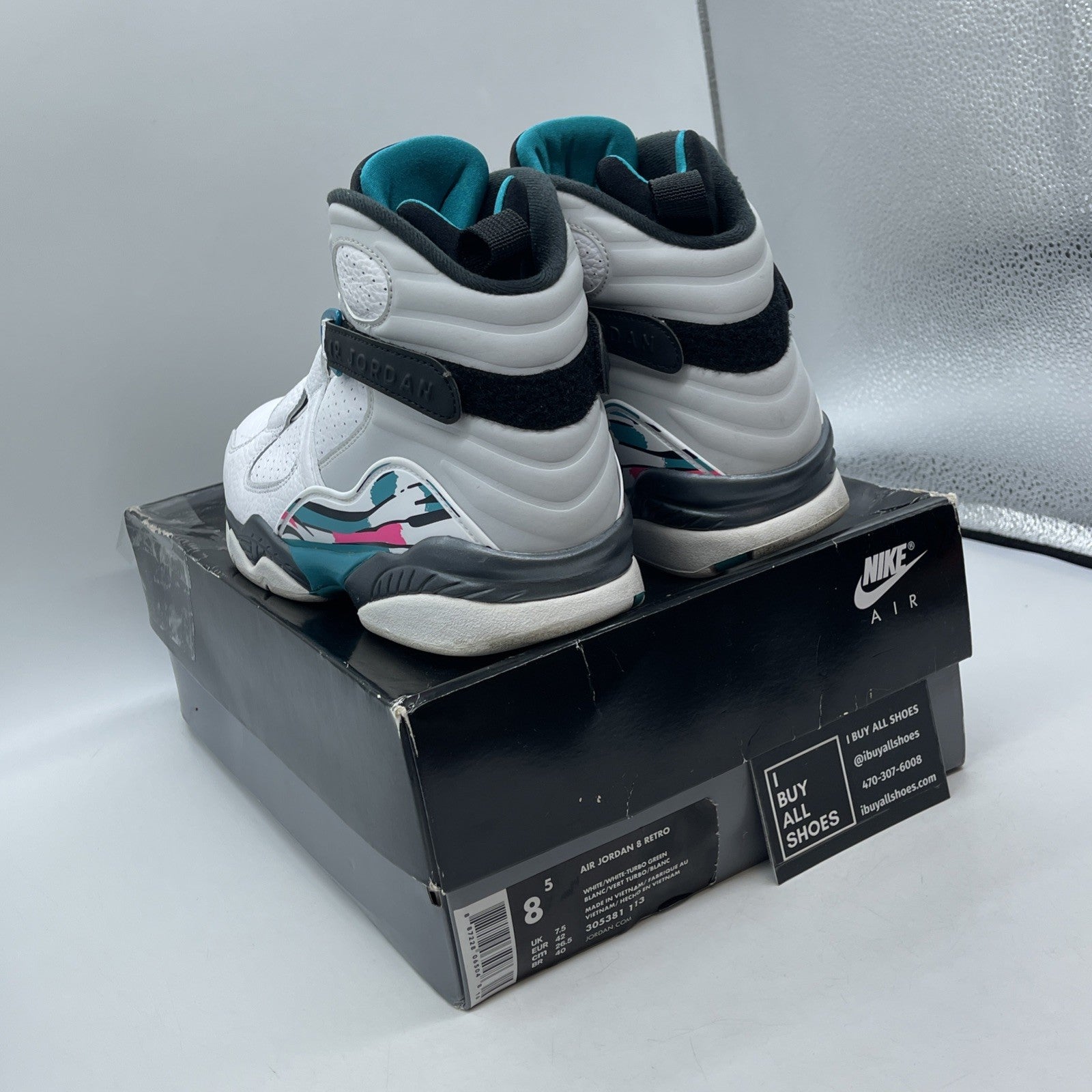 Size 8.5 - Air Jordan 8 Retro South Beach White Blue Leather (305381-113)
