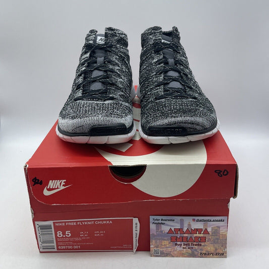 Size 8.5 - Nike Free Flyknit Chukka Black White Suede Lester (639700-001)