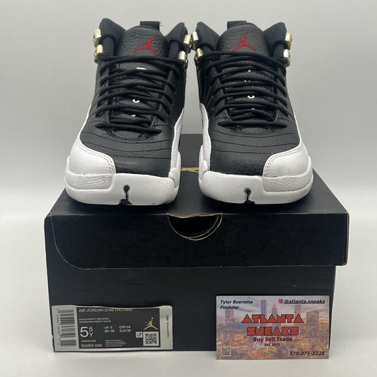 Size 4.5 - Jordan 12 Retro Mid Playoff Black White Red Leather (153265-006)