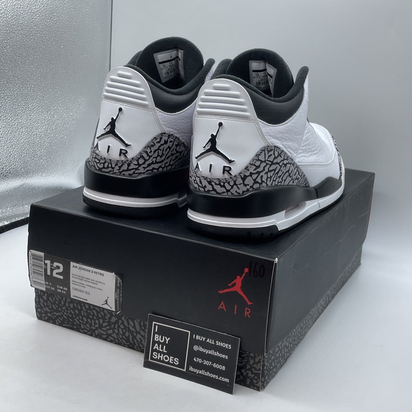 Size 12 - Air Jordan 3 Retro Infrared 23 White Black Grey Suede (136064-123)