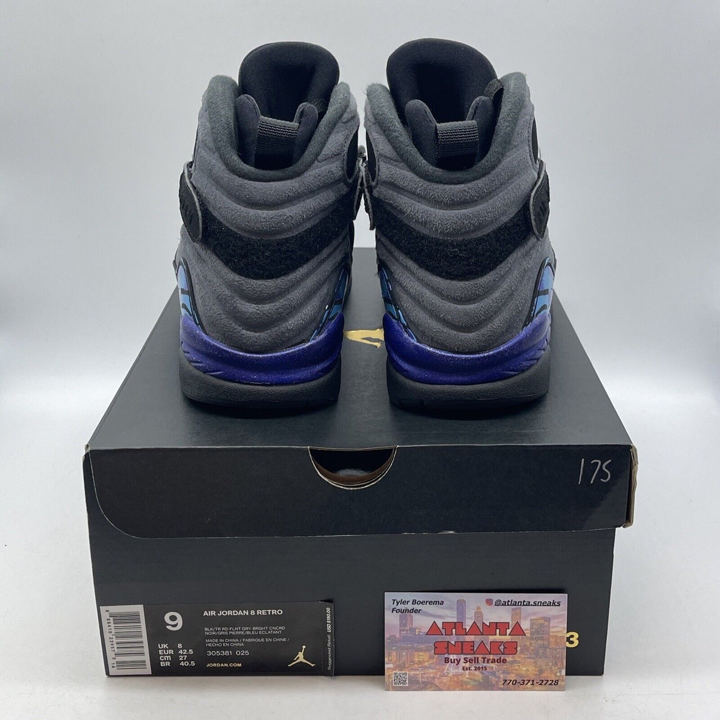 Size 9 - Jordan 8 Retro Aqua 2015 Black Blue Purple Yellow Suede (305381-025)