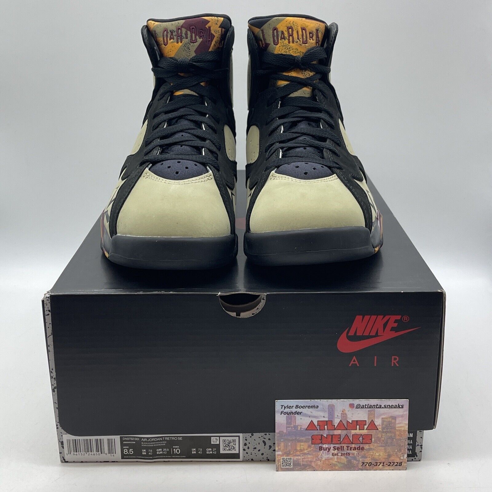 Size 8.5 - Jordan 7 Retro Black Olive Yellow Suede (DN9782-001)