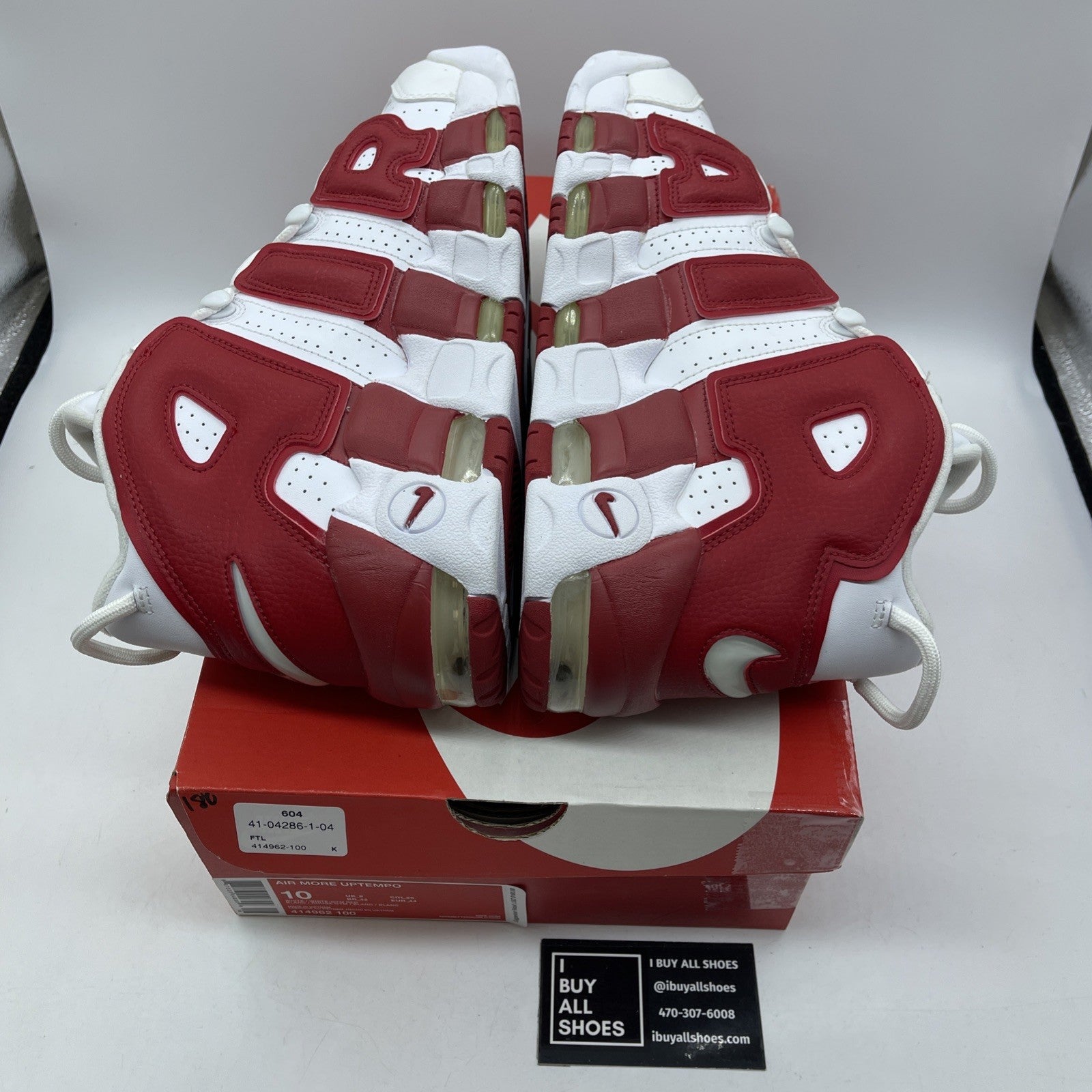 Size 10 - Nike Air More Uptempo White Red Leather Suede (414962-100)