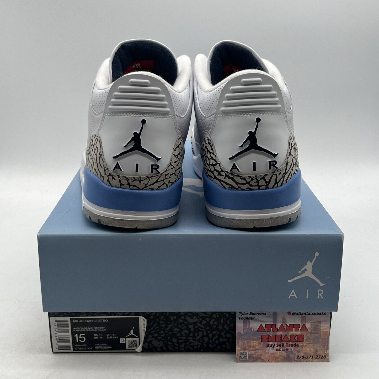 Size 15 - Jordan 3 Retro Mid UNC White Blue Grey Black Leather  (CT8532-104)