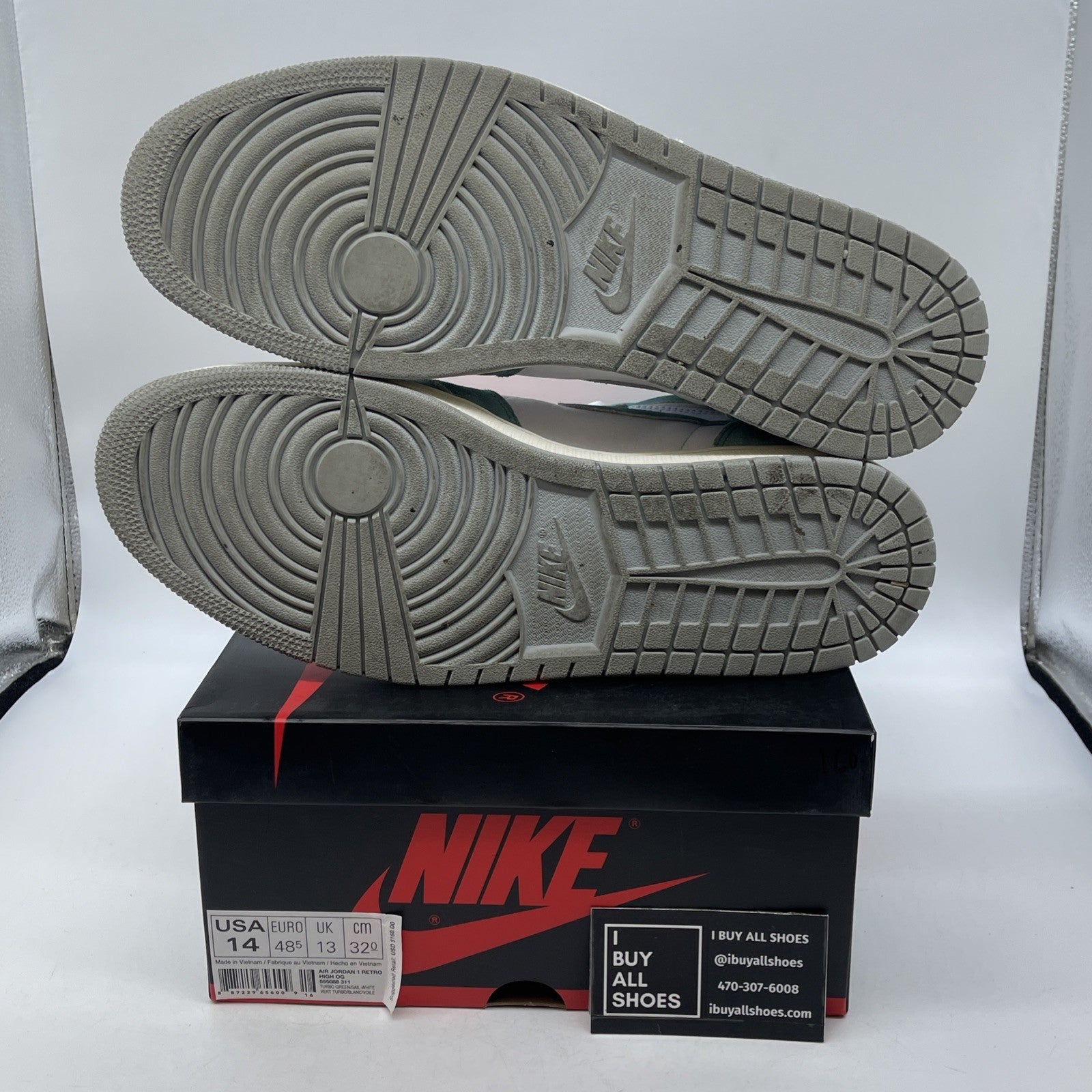 Size 14 - Jordan 1 Retro OG High Turbo Green White Suede Leather (555088-311)