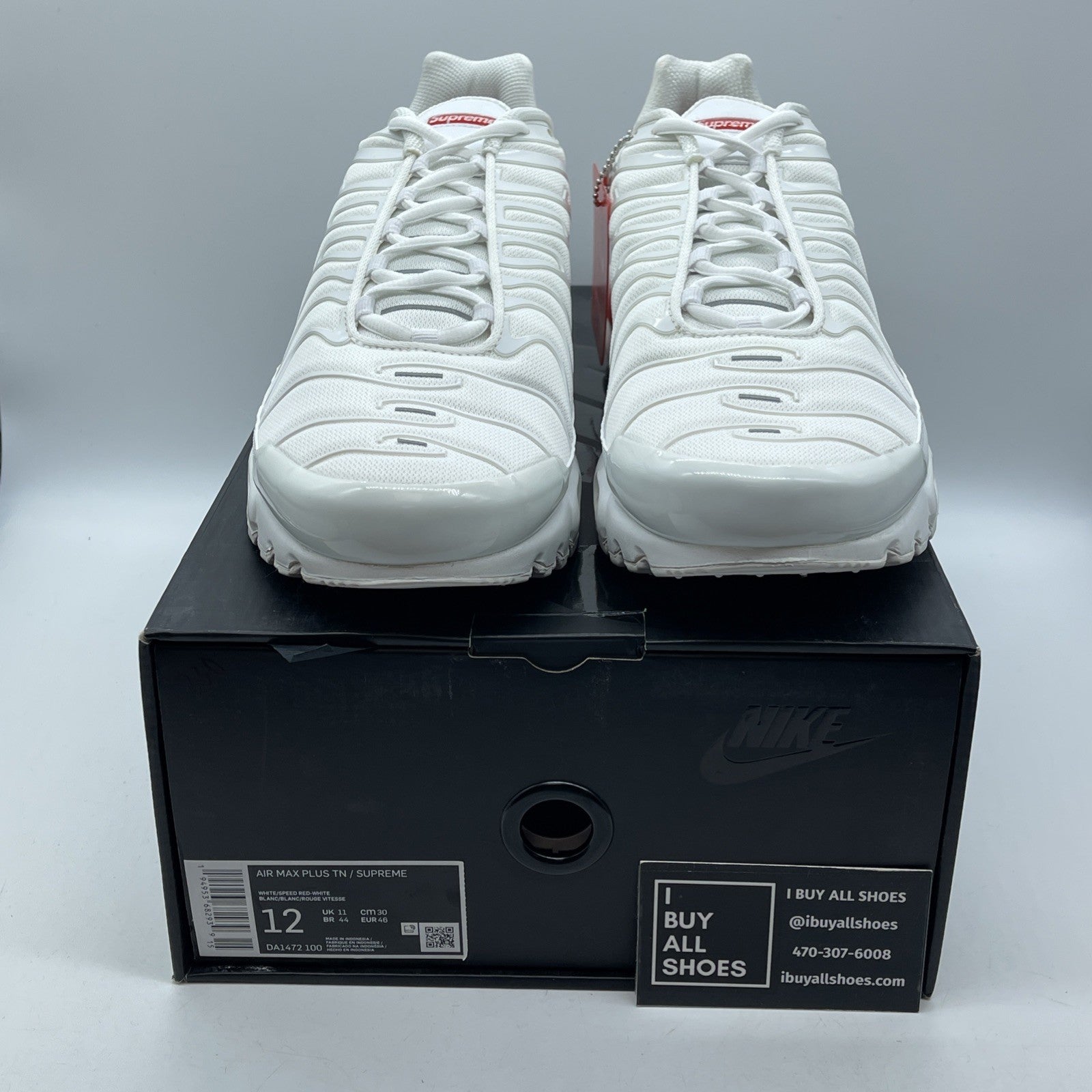 Size 12 - Nike Supreme x Air Max Plus TN White Red Suede Leather (DA1472-100)
