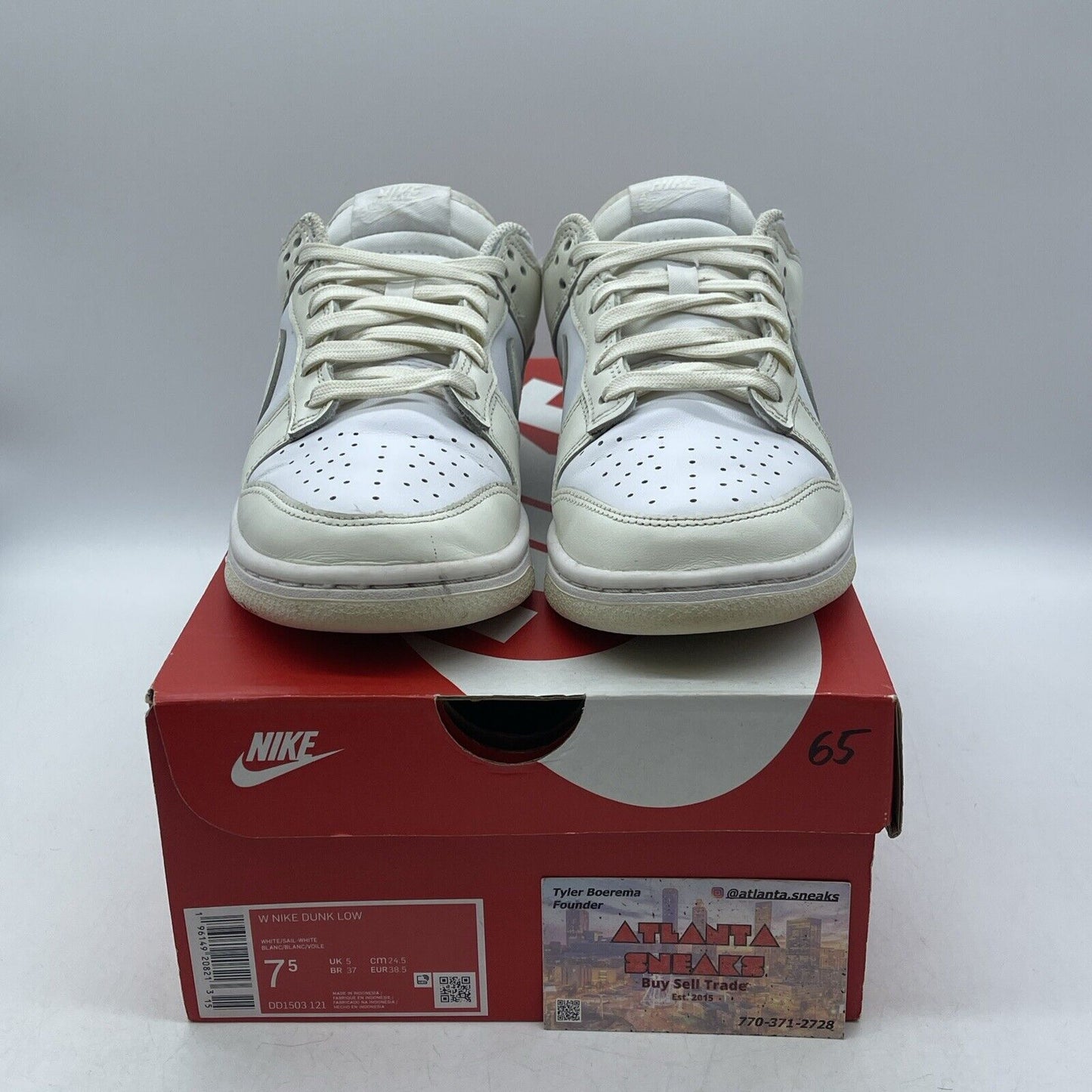 Size 7.5W - Nike Dunk Low White Sail White Leather (DD1503-121)