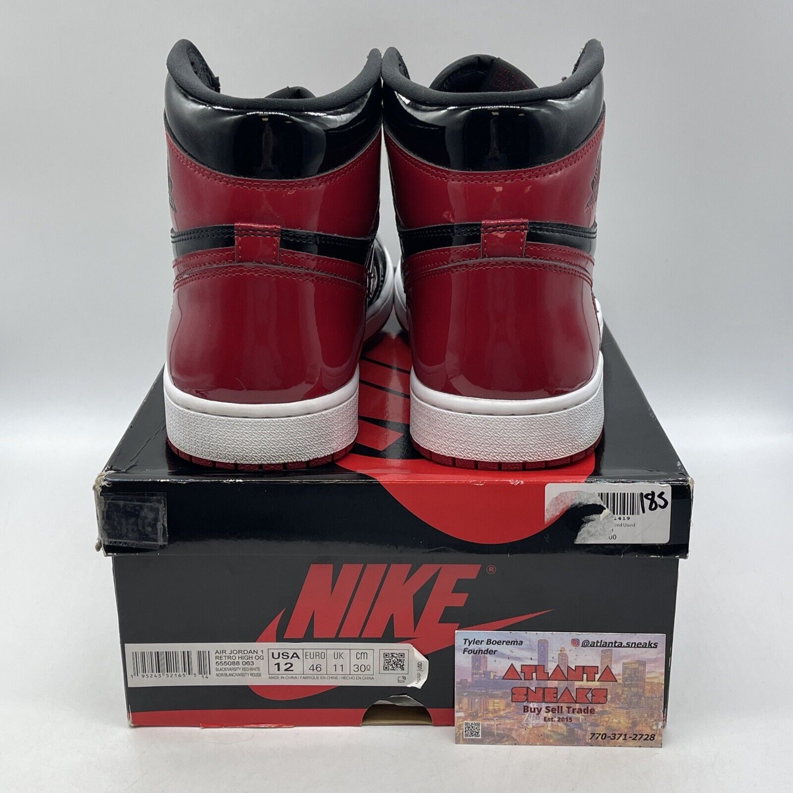 Size 12 - Jordan 1 Retro OG High Patent Bred Red Black Leather (555088-063)