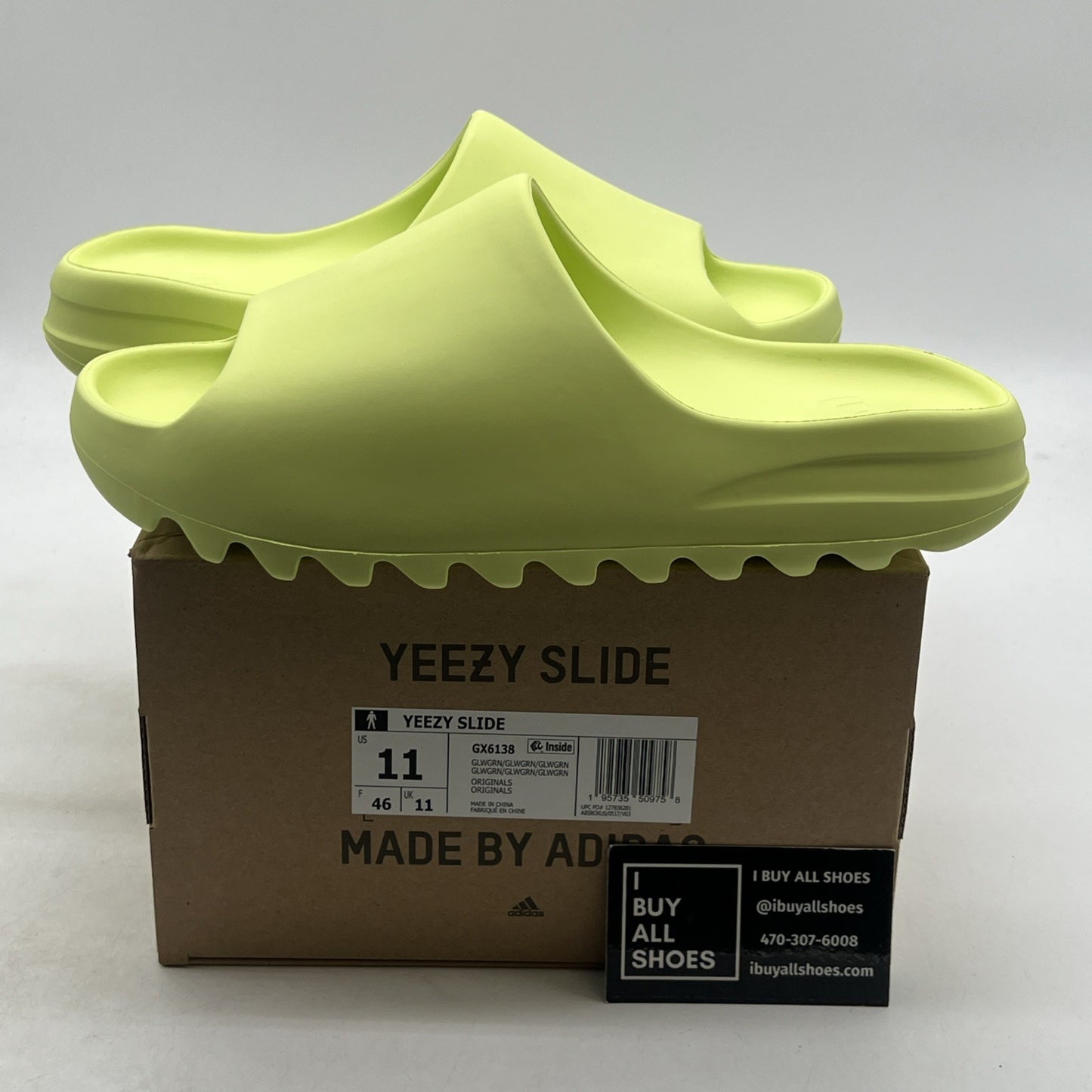 Size 11 - Adidas Yeezy Men's Slides Glow Green (GX6138)