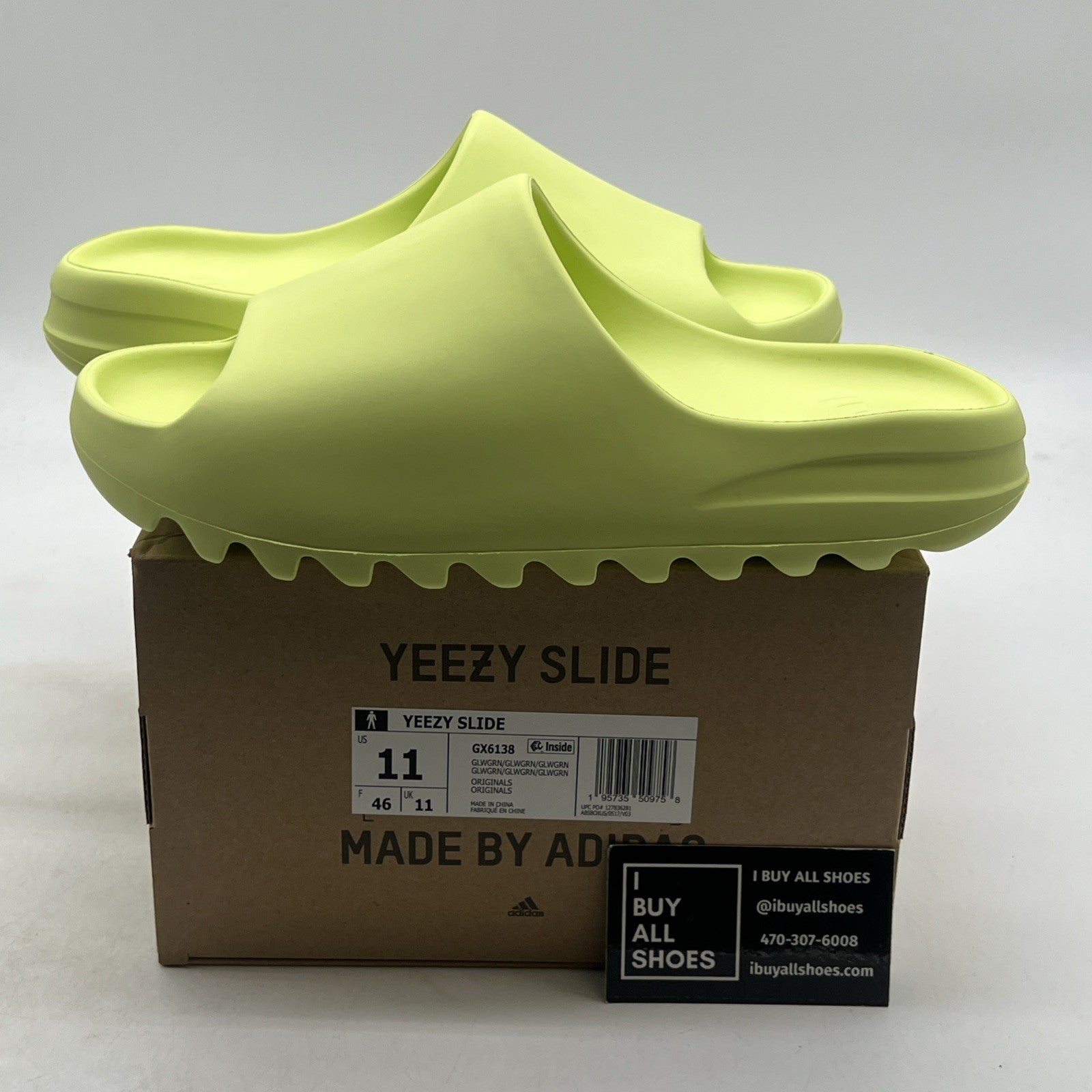 Size 11 - Adidas Yeezy Men's Slides Glow Green (GX6138)