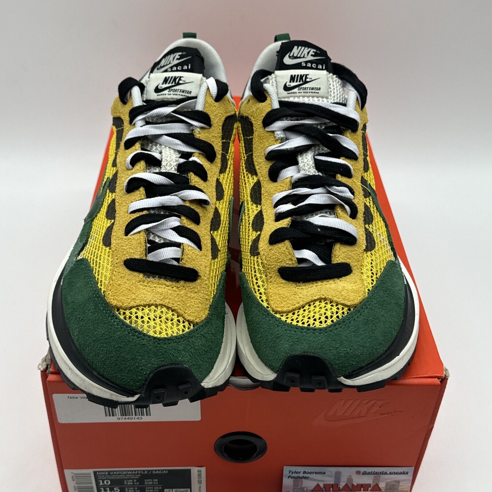 Size 10 - Nike VaporWaffle Sacai Tour Yellow Green OG All Black Breathable Suede