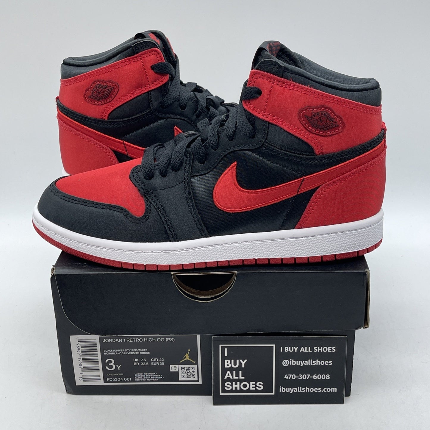 Size 3Y (PS) - Jordan 1 High Retro OG Satin Bred Red Black Suede (FD5304-061)