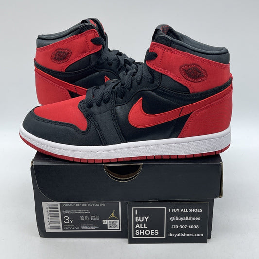 Size 3Y (PS) - Jordan 1 High Retro OG Satin Bred Red Black Suede (FD5304-061)
