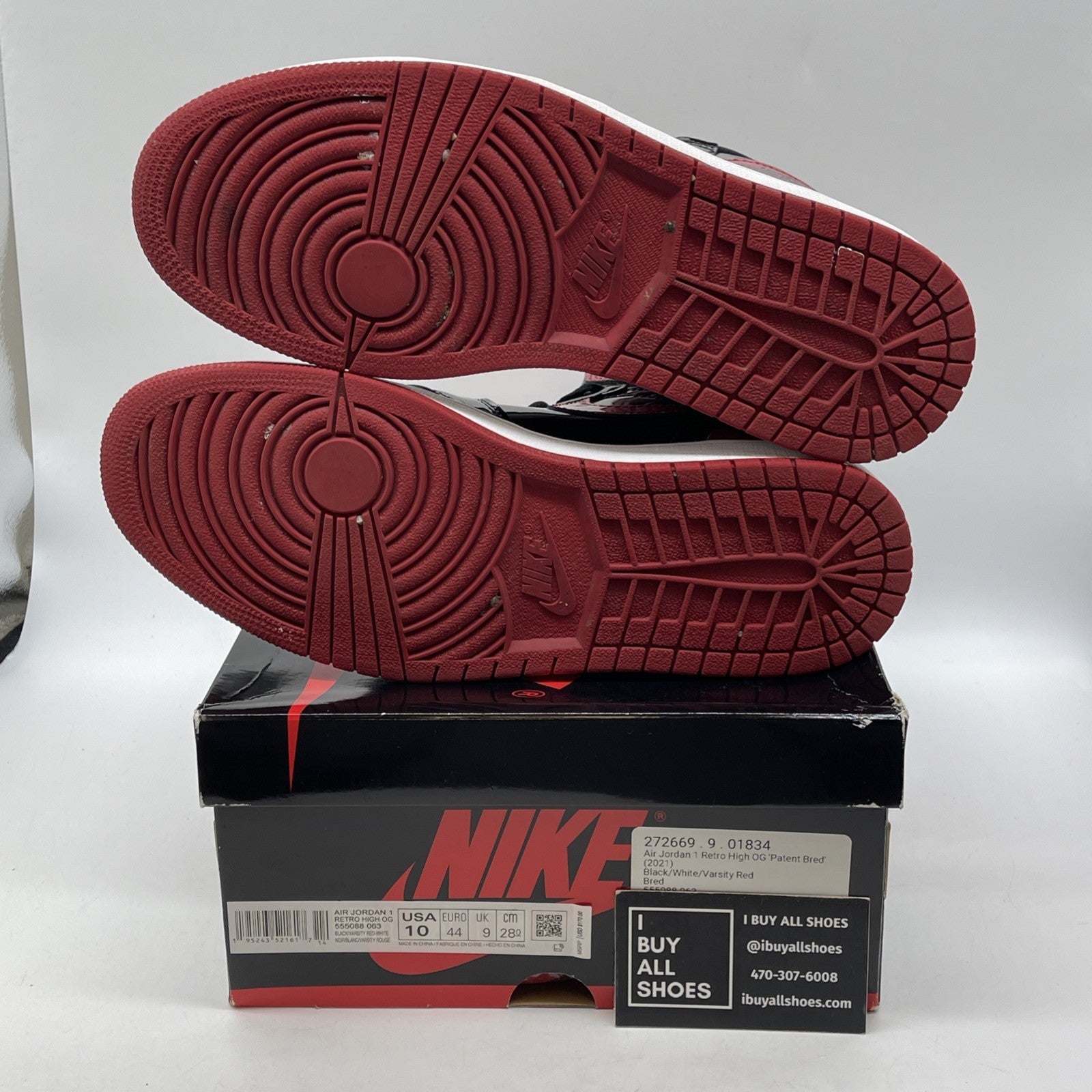 Size 10 - Jordan 1 Retro OG High Patent Bred Red Black Leather (555088-063)