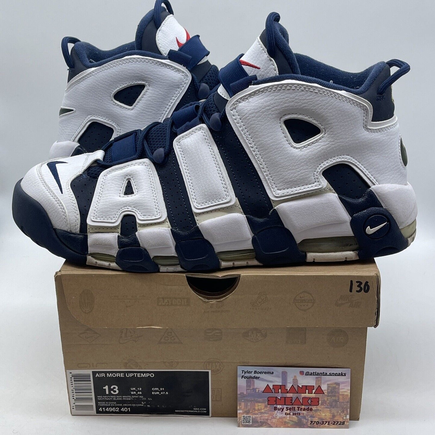 Size 13 - Nike Air More Uptempo 2012 Olympic White Blue Leather Suede 414962-401