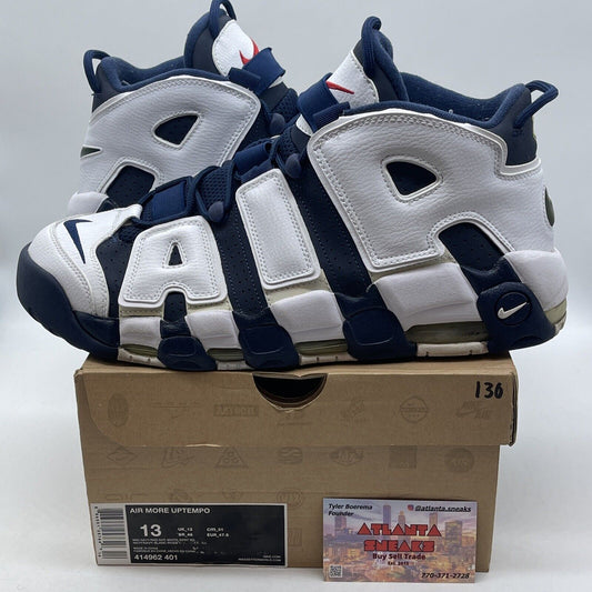 Size 13 - Nike Air More Uptempo 2012 Olympic White Blue Leather Suede 414962-401