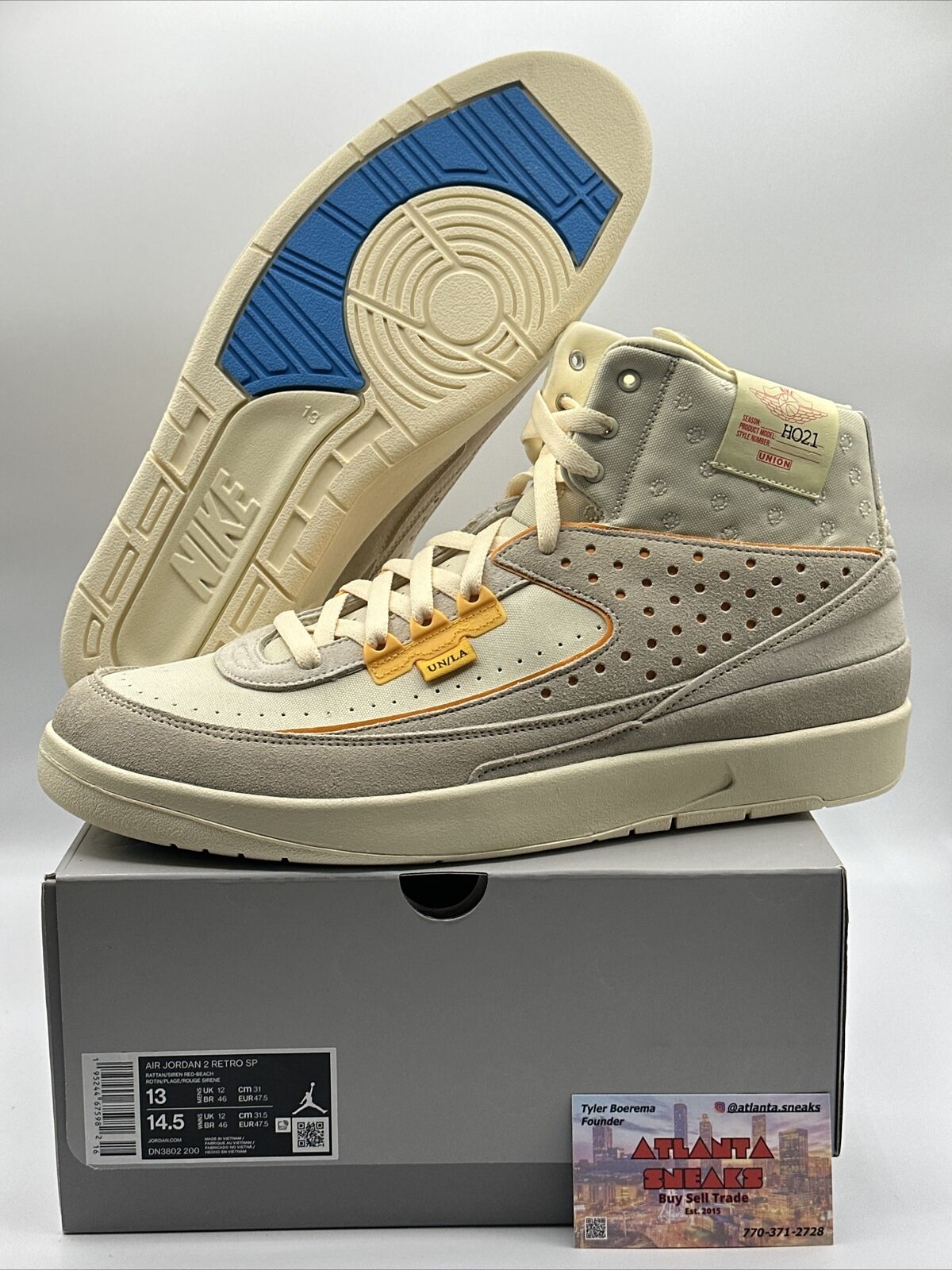 Size 13 - Jordan 2 Union LA Rattan Light Pete wood Cream Orange Yellow My Lin Le